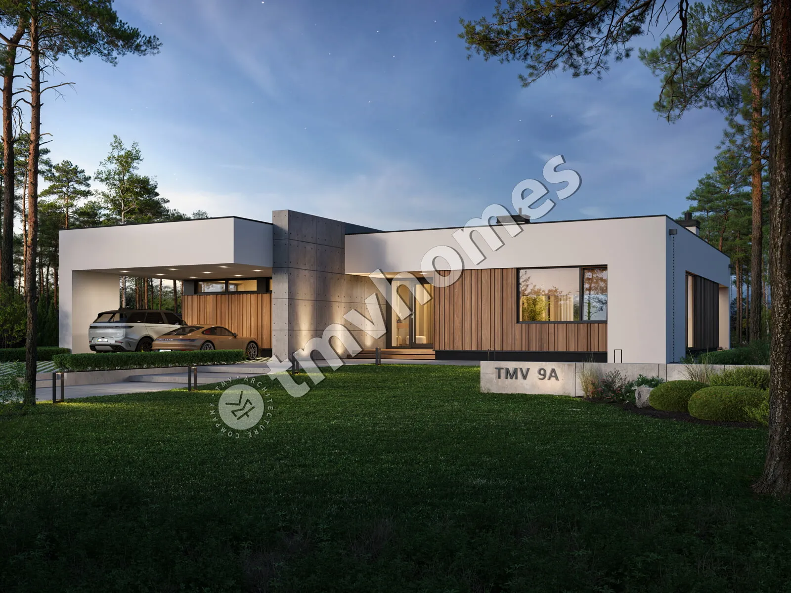 Projekt domu jednorodzinnego o pow. 244 m²: Parterowy + Piwnica, 3 Sypialnie, 3 Łazienki, Otwarta kuchnia, Wiata
