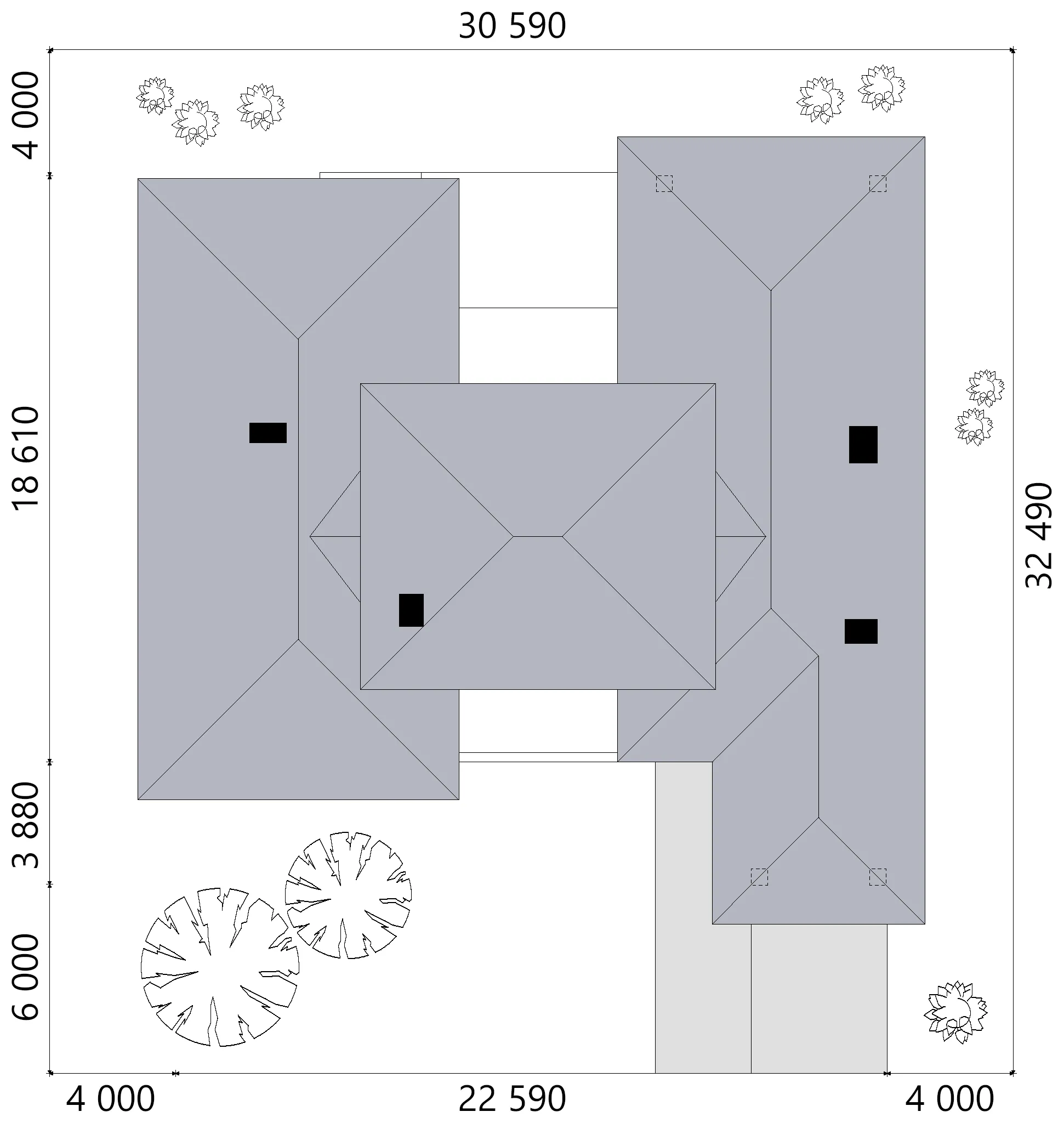 Projekt domu jednorodzinnego o pow. 224 m²: Parterowy, 3 Sypialnie, 3 Łazienki, Wiata