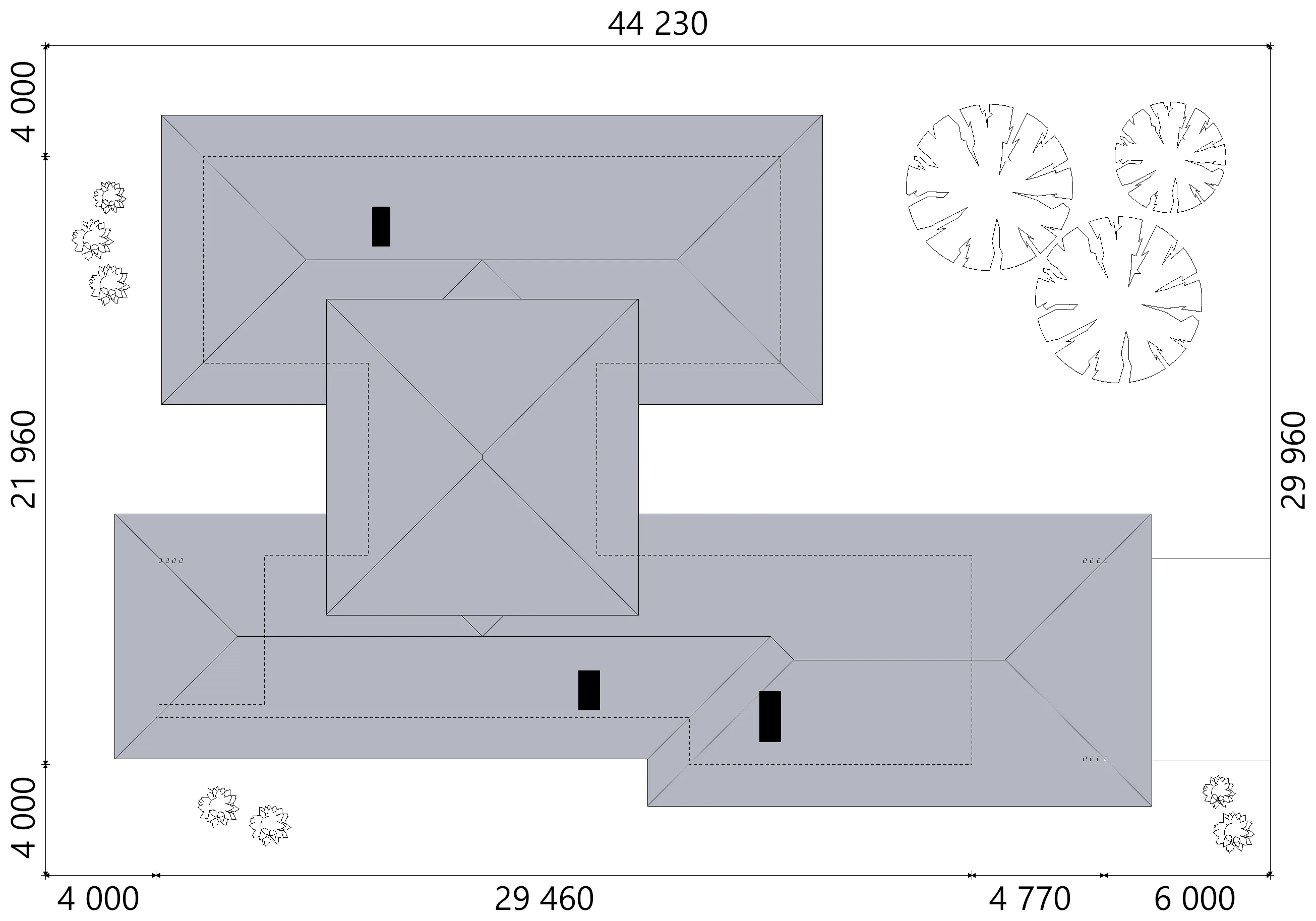 Projekt domu jednorodzinnego o pow. 300 m²: Parterowy, 4 Sypialnie, Gabinet, 5 Łazienki, Otwarta kuchnia, Garaż