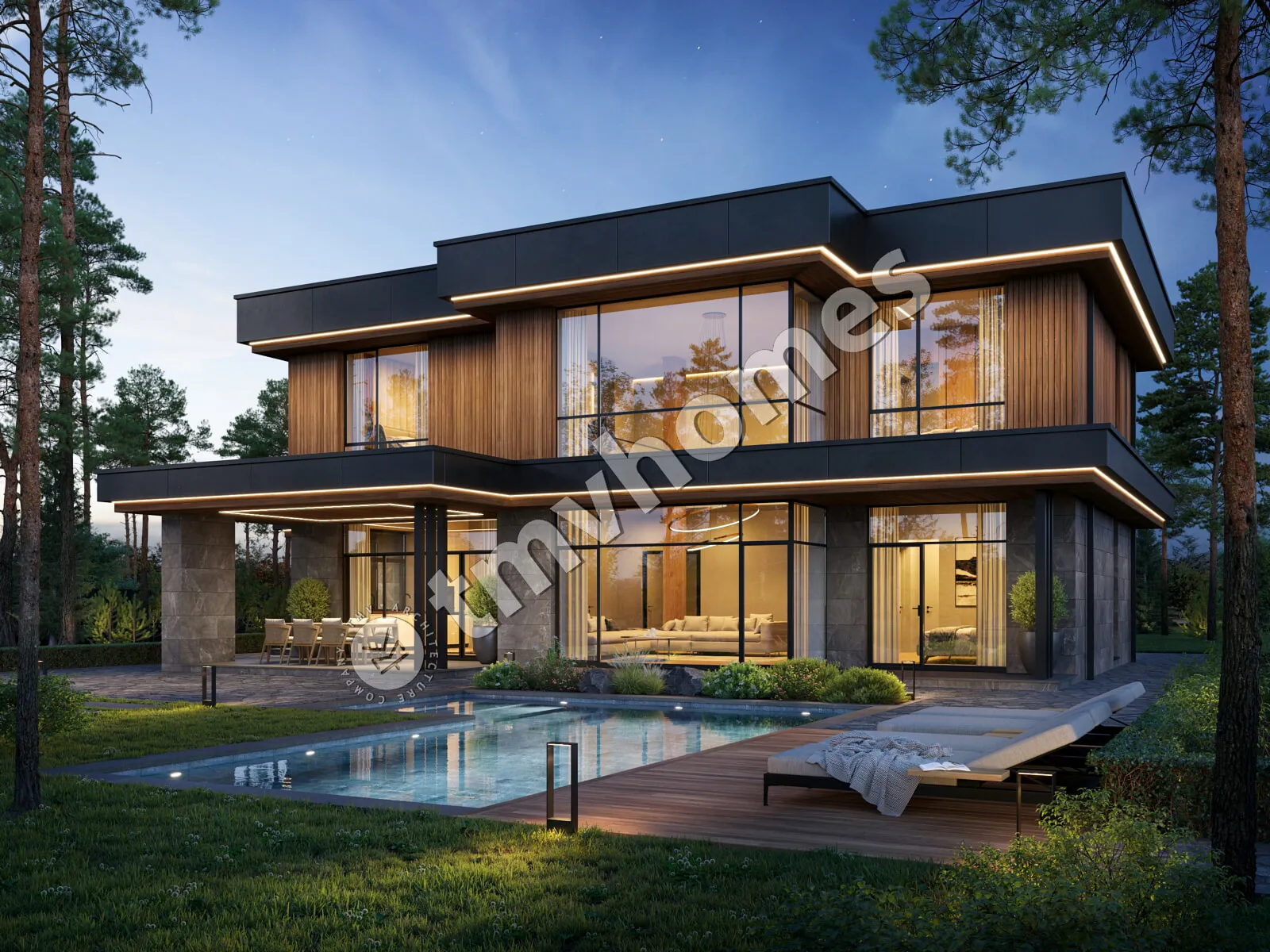 Projekt domu jednorodzinnego o pow. 285 m²: Piętrowy, 4 Sypialnie, 4 Łazienki, Otwarta kuchnia, Garaż