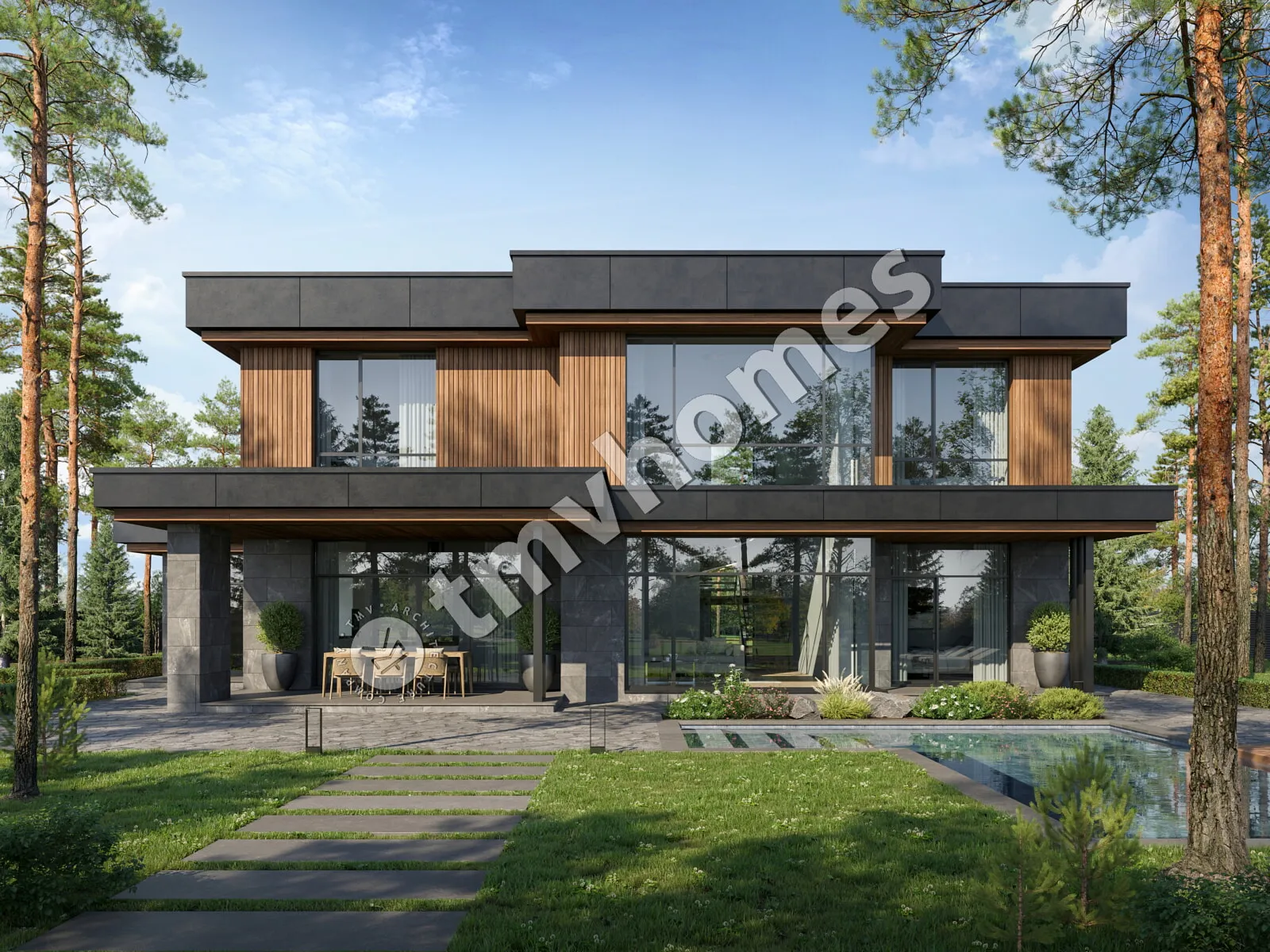 Projekt domu jednorodzinnego o pow. 285 m²: Piętrowy, 4 Sypialnie, 4 Łazienki, Otwarta kuchnia, Garaż