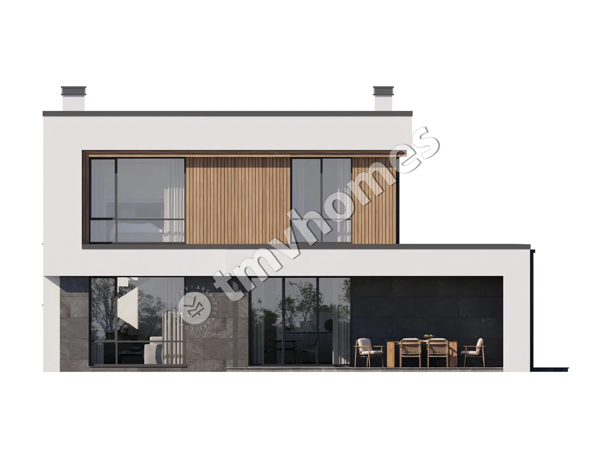 Projekt domu jednorodzinnego o pow. 233 m²: Piętrowy, 4 Sypialnie, 3 Łazienki, Otwarta kuchnia, Garaż
