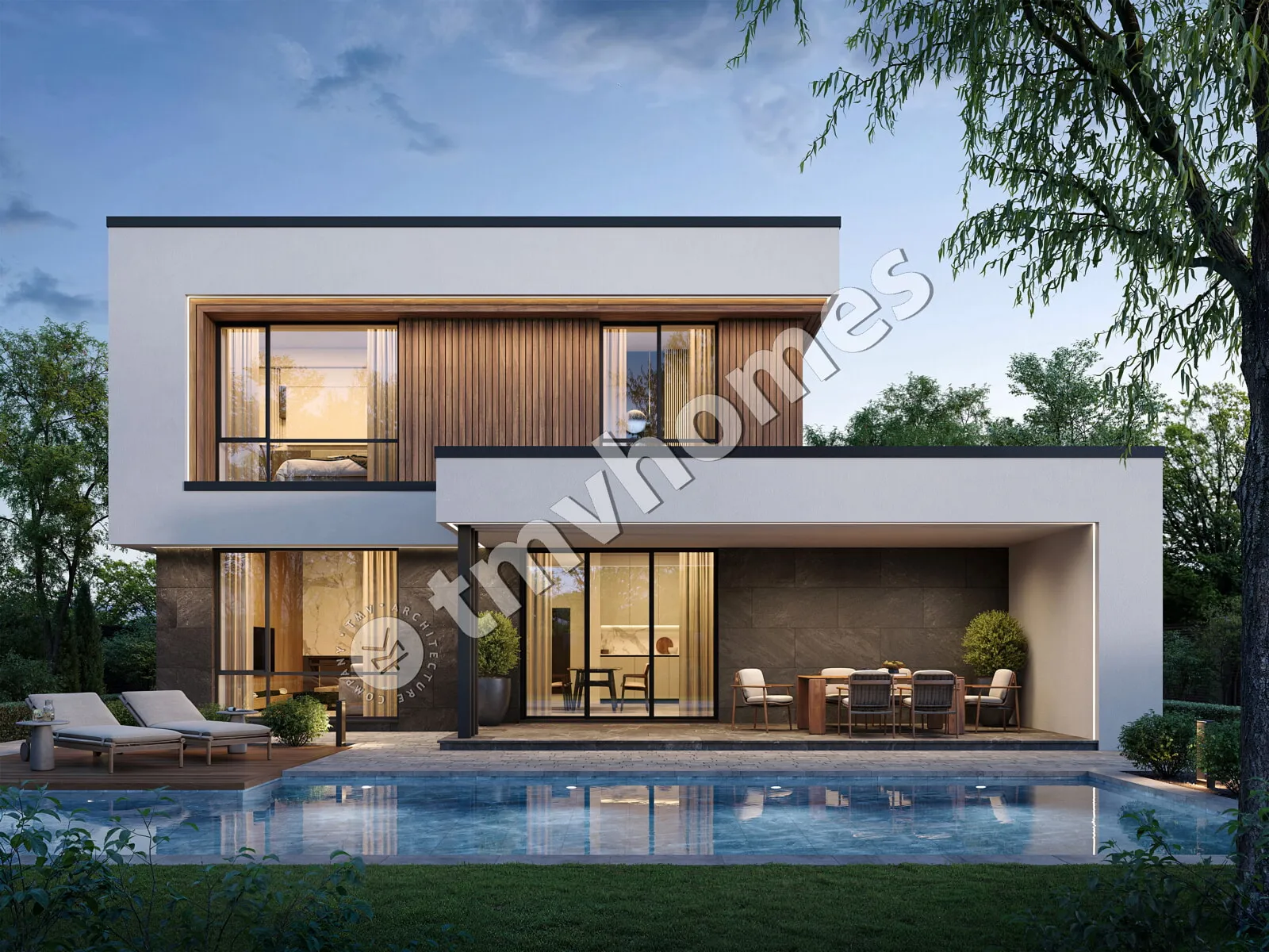 Projekt domu jednorodzinnego o pow. 233 m²: Piętrowy, 4 Sypialnie, 3 Łazienki, Otwarta kuchnia, Garaż