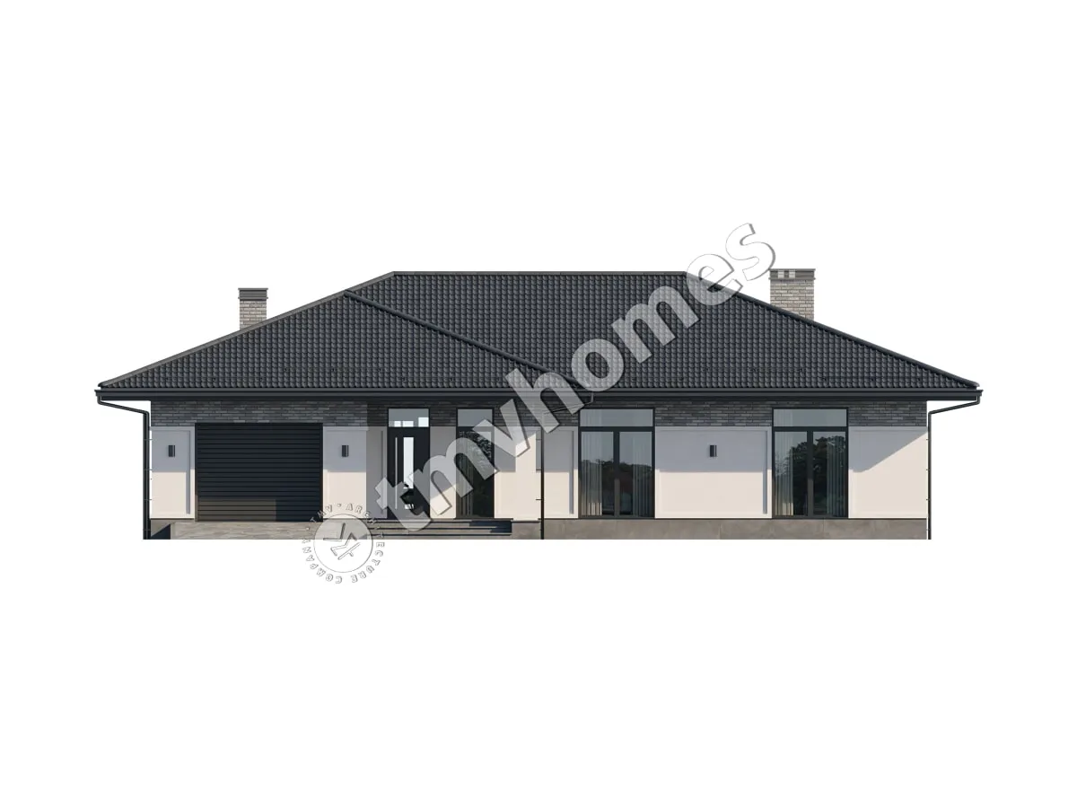 Projekt domu jednorodzinnego o pow. 171 m²: Parterowy, 3 Sypialnie, 3 Łazienki, Otwarta kuchnia, Garaż
