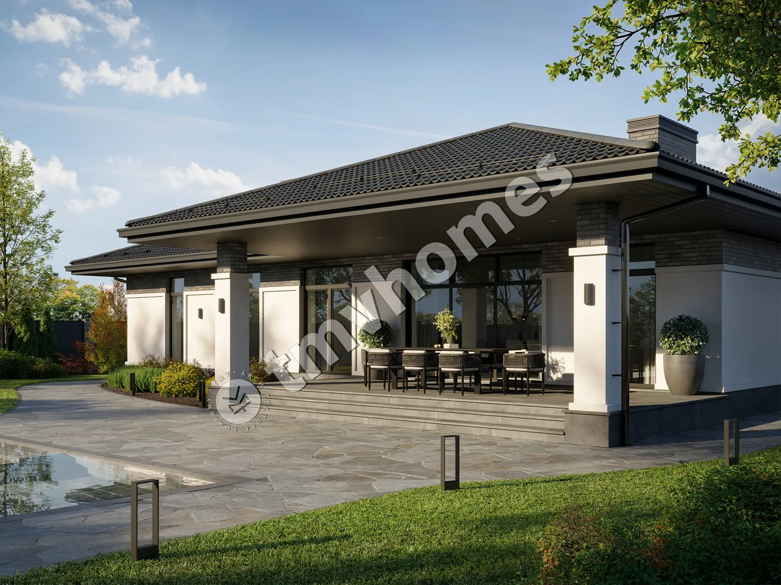 Projekt domu jednorodzinnego o pow. 171 m²: Parterowy, 3 Sypialnie, 3 Łazienki, Otwarta kuchnia, Garaż