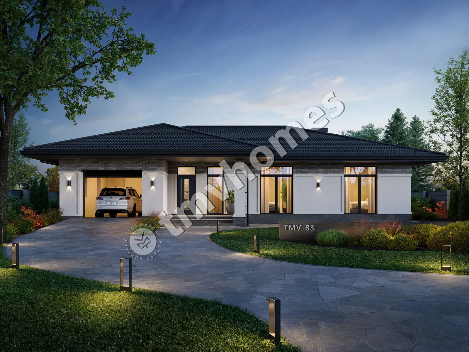 Projekt domu jednorodzinnego o pow. 171 m²: Parterowy, 3 Sypialnie, 3 Łazienki, Otwarta kuchnia, Garaż