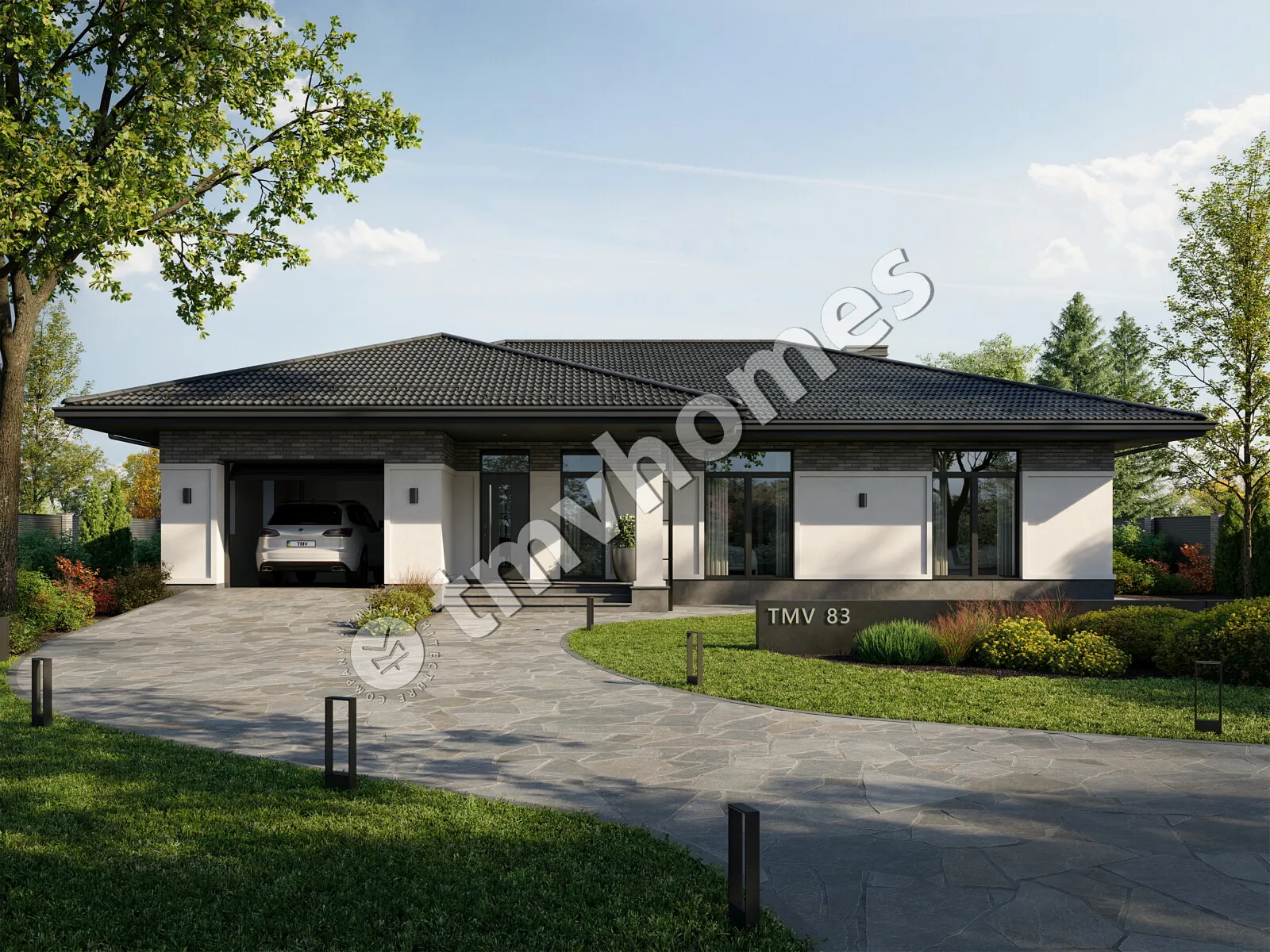 Projekt domu jednorodzinnego o pow. 171 m²: Parterowy, 3 Sypialnie, 3 Łazienki, Otwarta kuchnia, Garaż