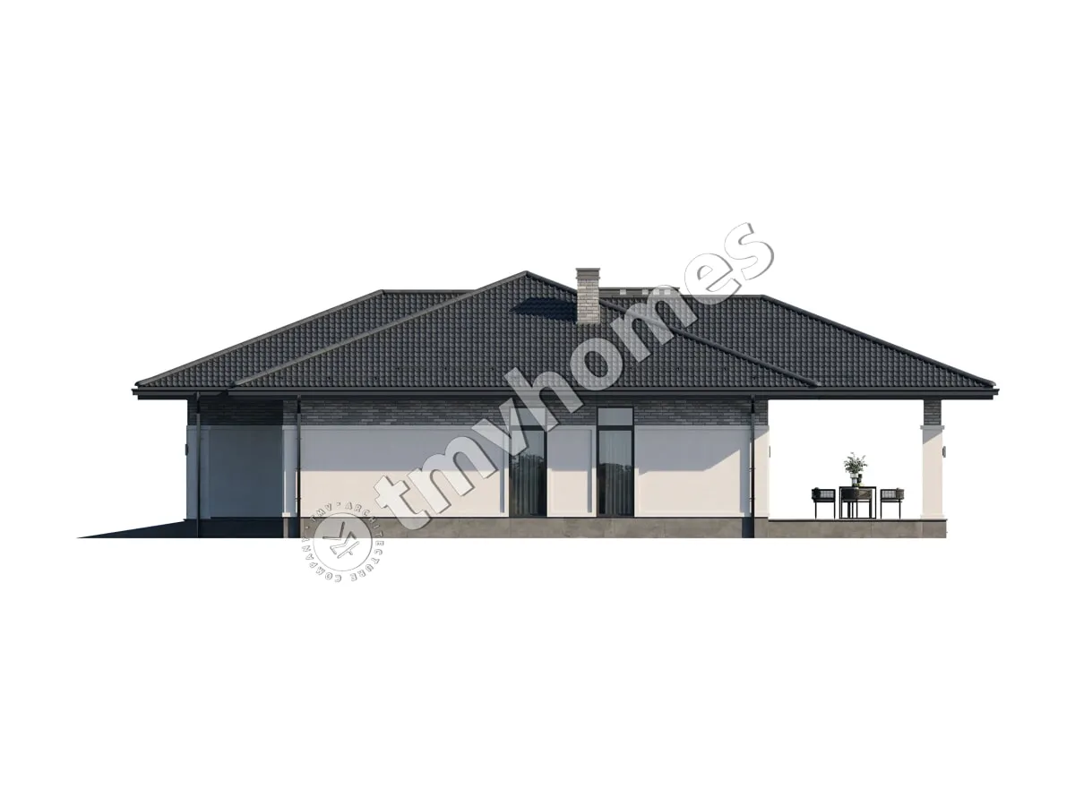 Projekt domu jednorodzinnego o pow. 171 m²: Parterowy, 3 Sypialnie, 3 Łazienki, Otwarta kuchnia, Garaż