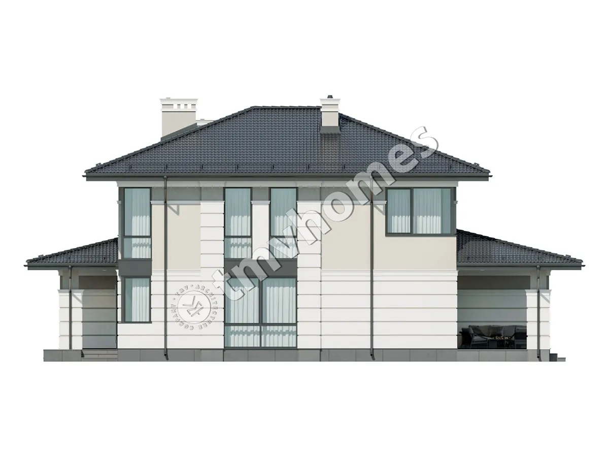 Projekt domu jednorodzinnego o pow. 256 m²: Piętrowy, 4 Sypialnie, Gabinet, 3 Łazienki, Otwarta kuchnia