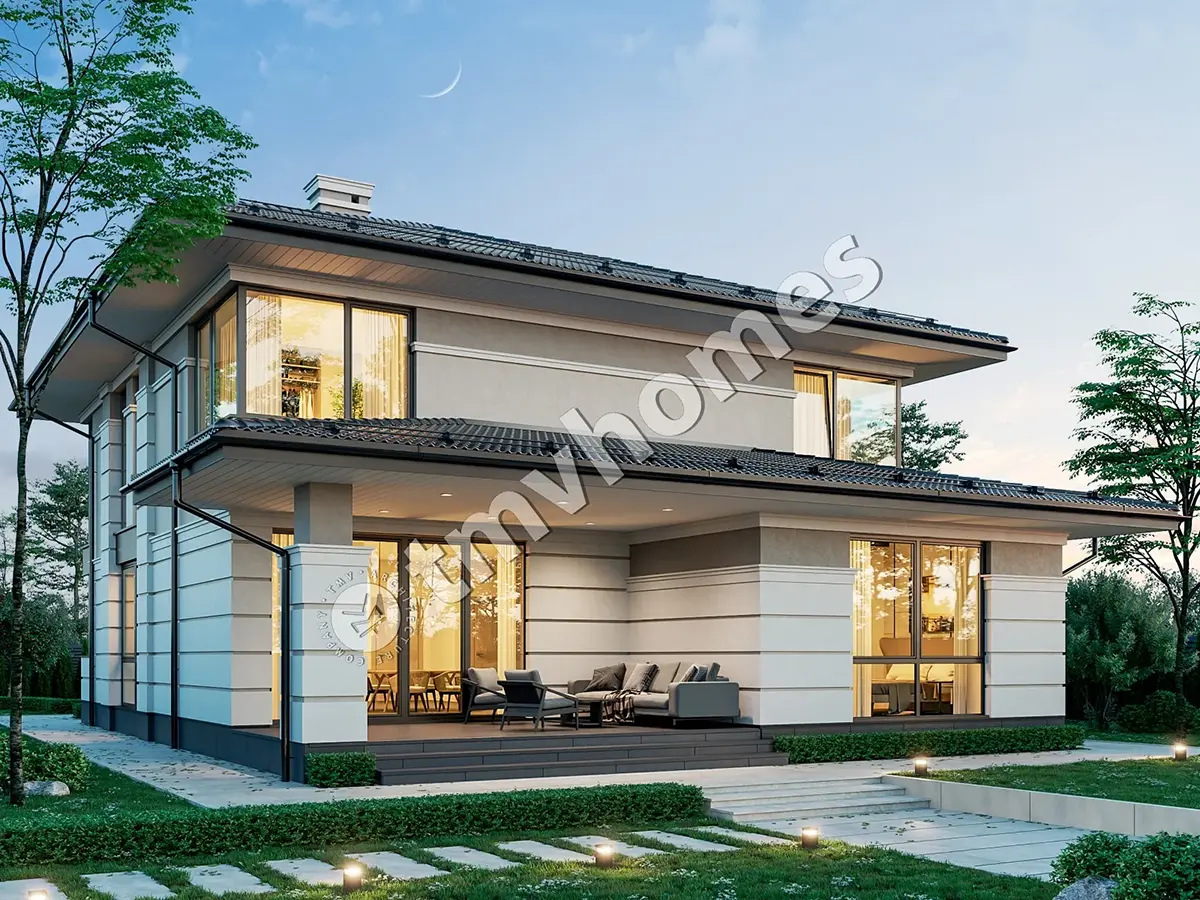 Projekt domu jednorodzinnego o pow. 256 m²: Piętrowy, 4 Sypialnie, Gabinet, 3 Łazienki, Otwarta kuchnia