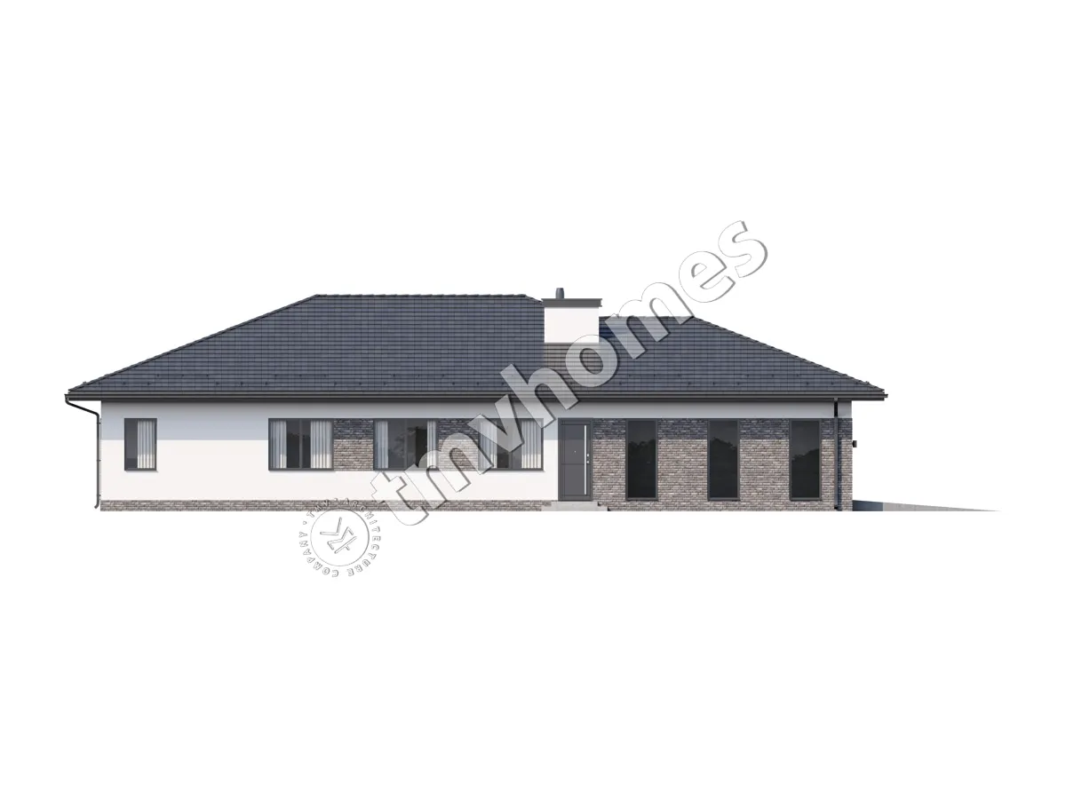 Projekt domu jednorodzinnego o pow. 273 m²: Parterowy + Piwnica, 4 Sypialnie, 3 Łazienki, Otwarta kuchnia, Garaż