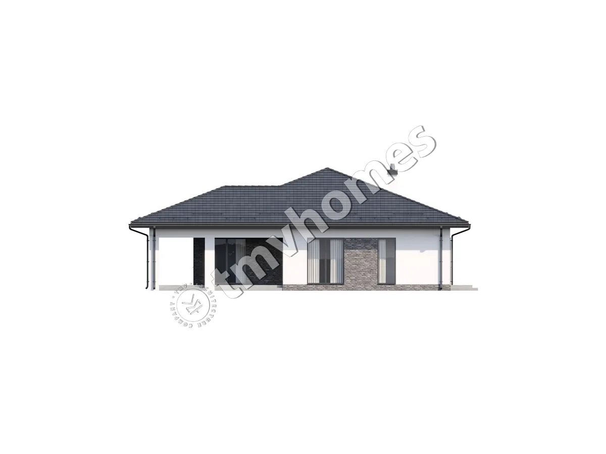 Projekt domu jednorodzinnego o pow. 273 m²: Parterowy + Piwnica, 4 Sypialnie, 3 Łazienki, Otwarta kuchnia, Garaż