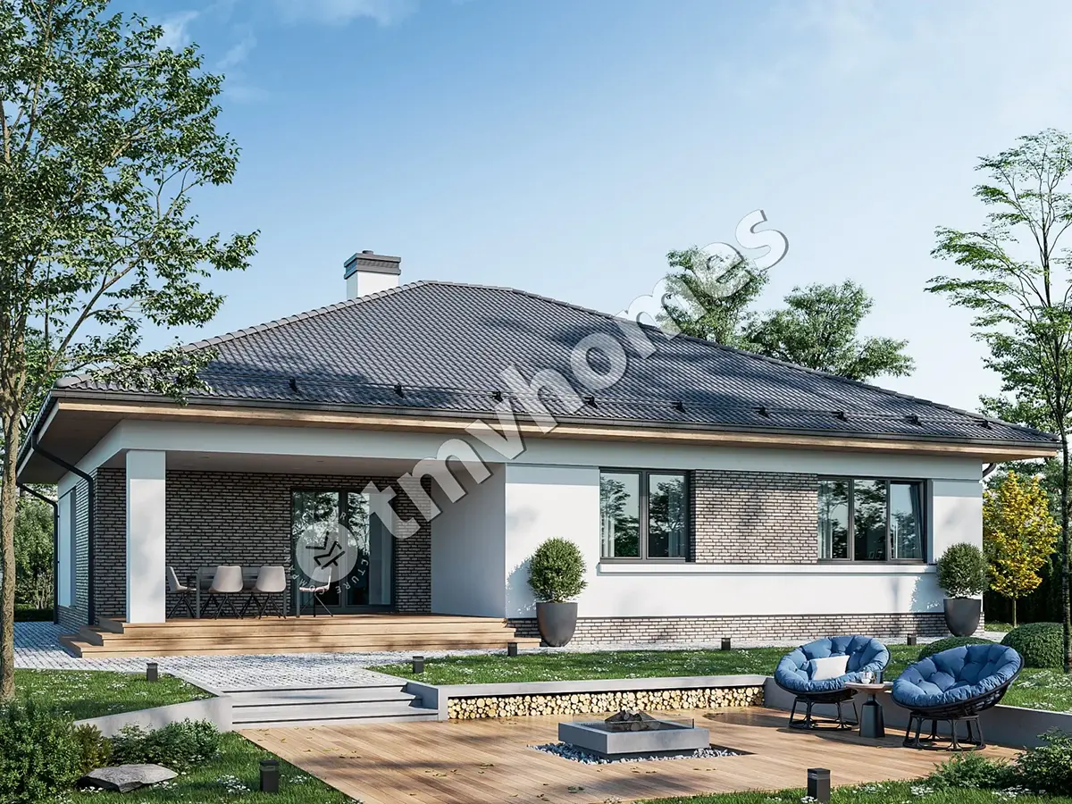 Projekt domu jednorodzinnego o pow. 162 m²: Parterowy, 3 Sypialnie, 2 Łazienki, Otwarta kuchnia, Garaż