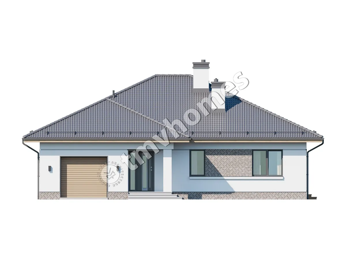 Projekt domu jednorodzinnego o pow. 162 m²: Parterowy, 3 Sypialnie, 2 Łazienki, Otwarta kuchnia, Garaż