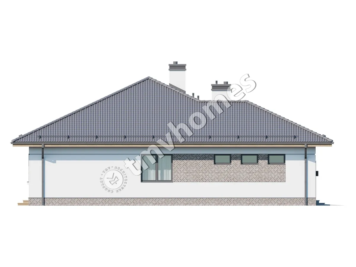 Projekt domu jednorodzinnego o pow. 162 m²: Parterowy, 3 Sypialnie, 2 Łazienki, Otwarta kuchnia, Garaż