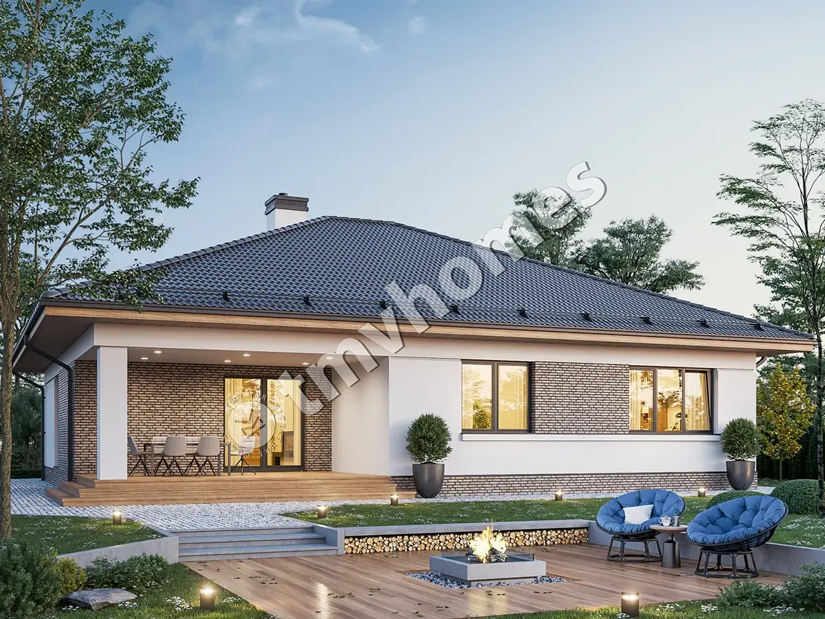 Projekt domu jednorodzinnego o pow. 162 m²: Parterowy, 3 Sypialnie, 2 Łazienki, Otwarta kuchnia, Garaż