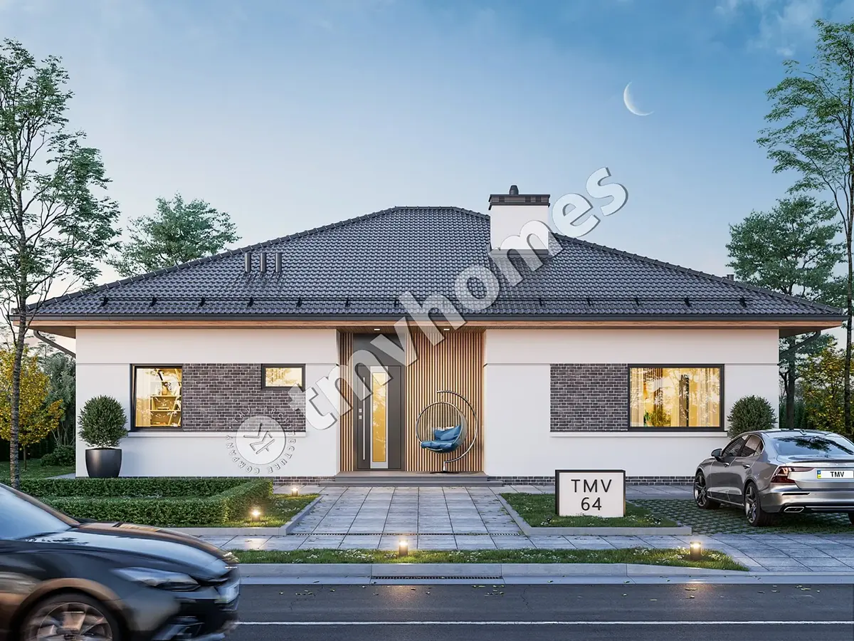 Projekt domu jednorodzinnego o pow. 160 m²: Parterowy, 3 Sypialnie, 2 Łazienki, Otwarta kuchnia