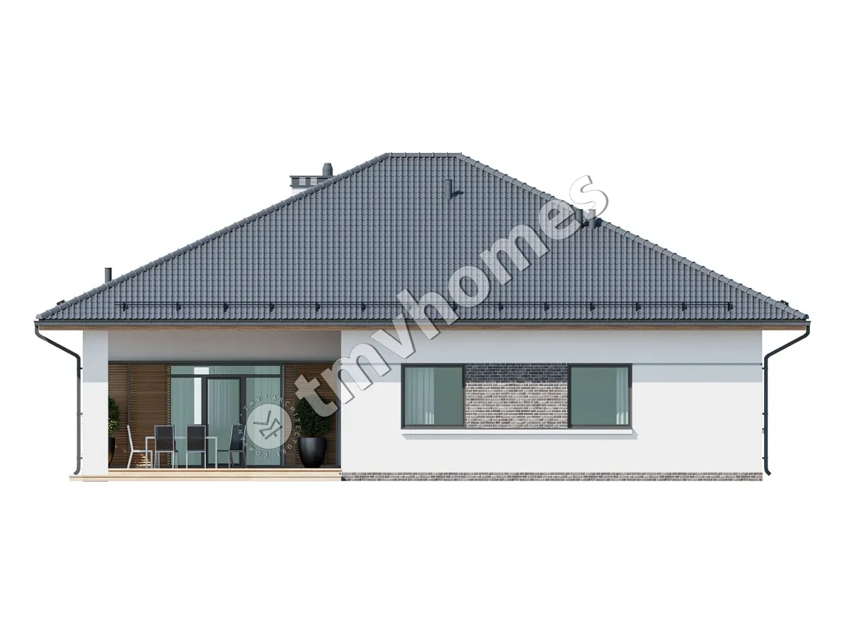 Projekt domu jednorodzinnego o pow. 160 m²: Parterowy, 3 Sypialnie, 2 Łazienki, Otwarta kuchnia