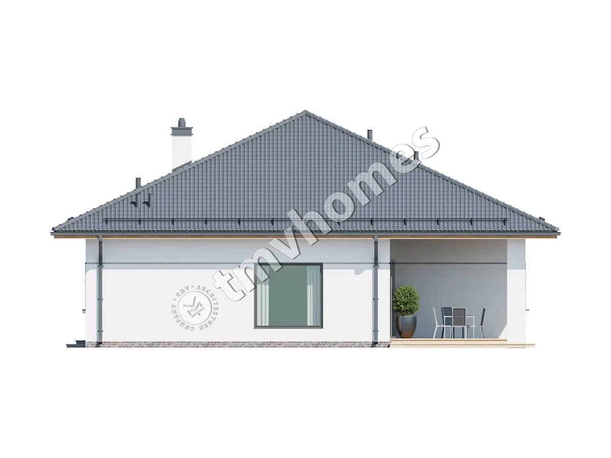 Projekt domu jednorodzinnego o pow. 160 m²: Parterowy, 3 Sypialnie, 2 Łazienki, Otwarta kuchnia
