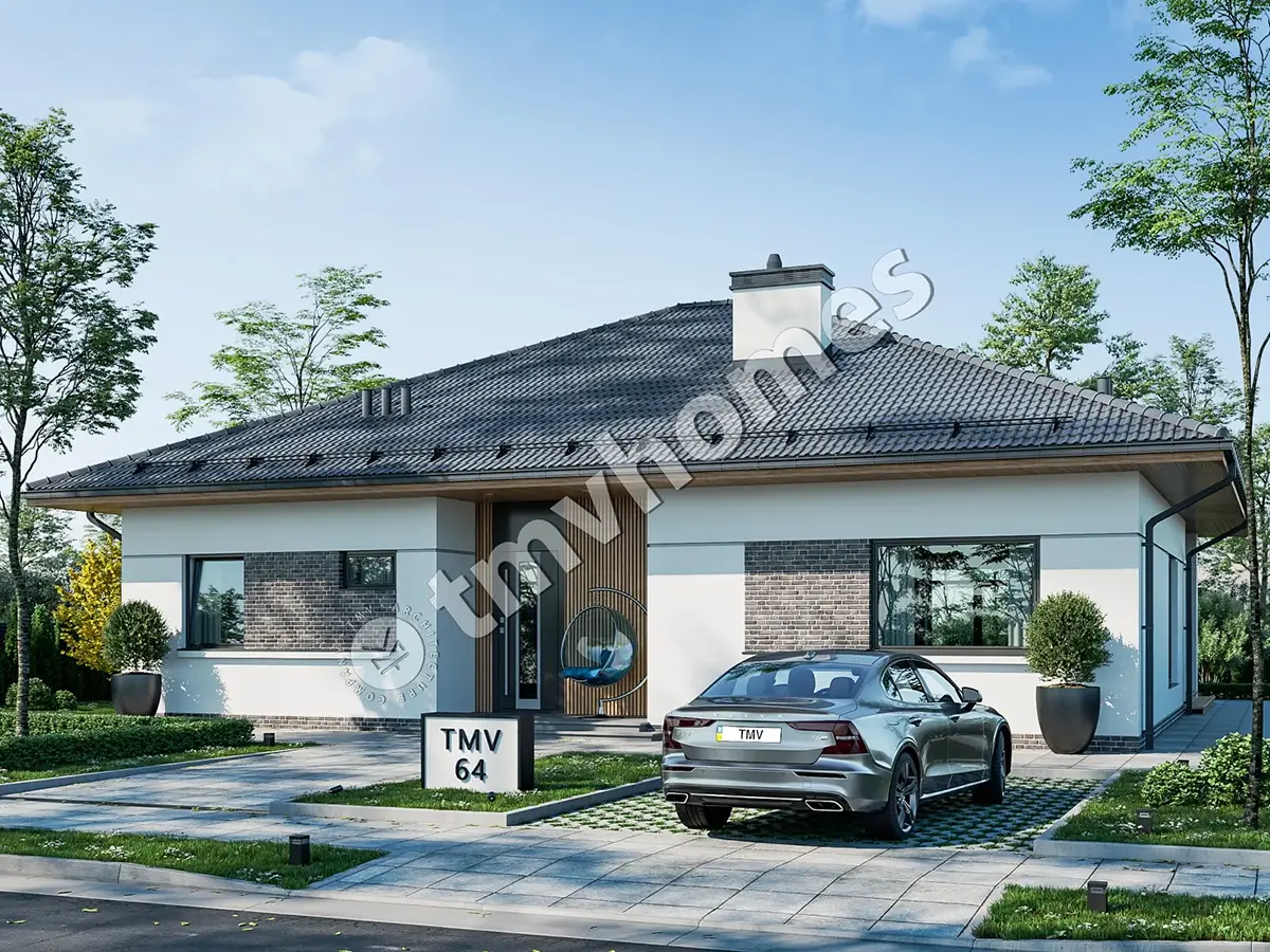 Projekt domu jednorodzinnego o pow. 160 m²: Parterowy, 3 Sypialnie, 2 Łazienki, Otwarta kuchnia