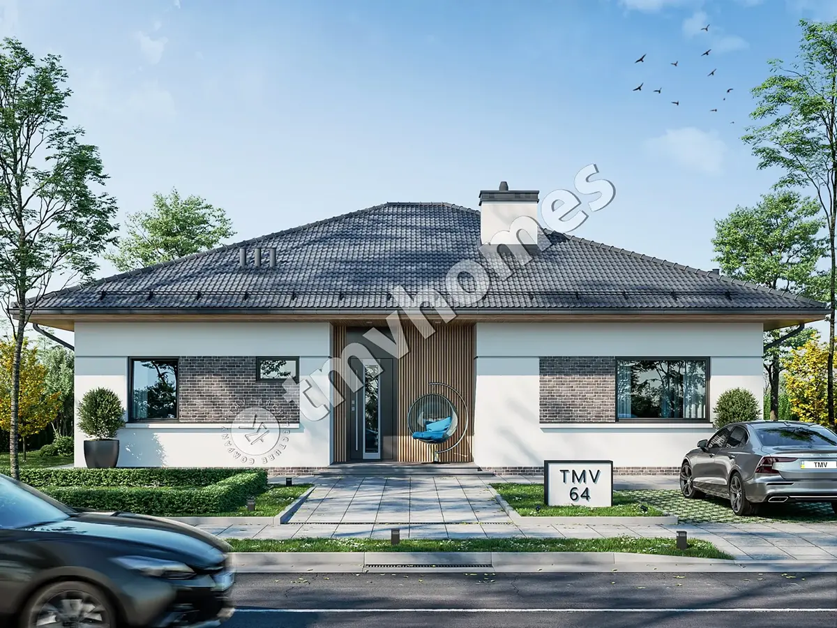 Projekt domu jednorodzinnego o pow. 160 m²: Parterowy, 3 Sypialnie, 2 Łazienki, Otwarta kuchnia
