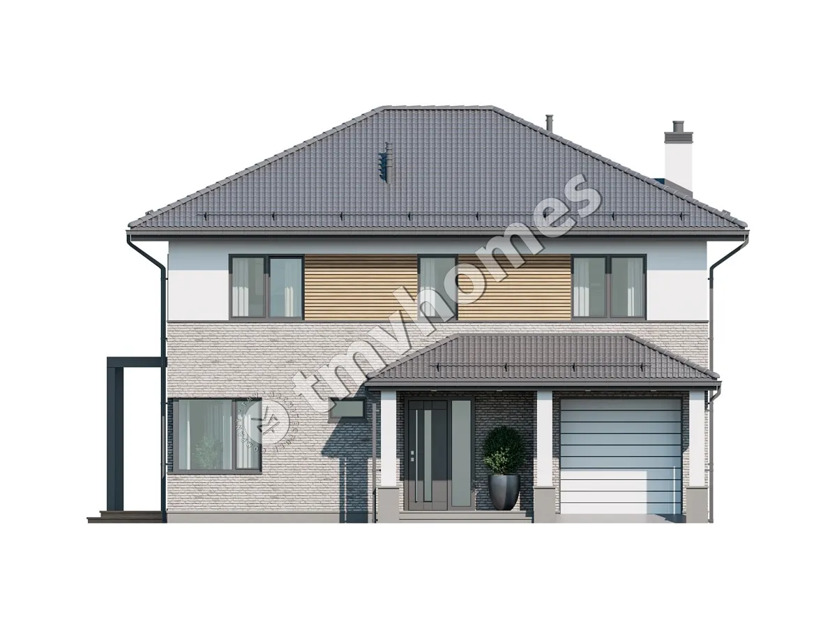 Projekt domu jednorodzinnego o pow. 229 m²: Piętrowy, 3 Sypialnie, Gabinet, 3 Łazienki, Otwarta kuchnia, Garaż
