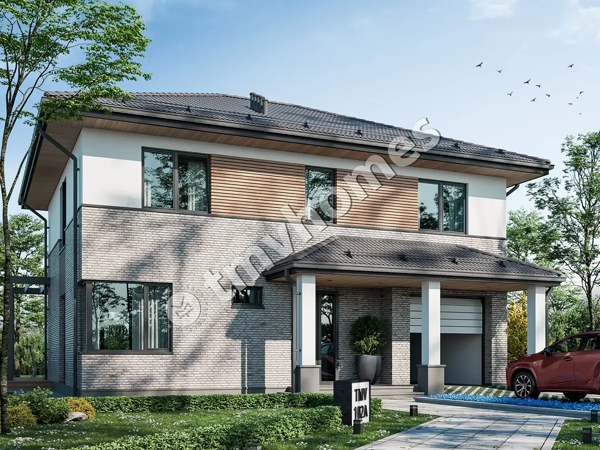 Projekt domu jednorodzinnego o pow. 229 m²: Piętrowy, 3 Sypialnie, Gabinet, 3 Łazienki, Otwarta kuchnia, Garaż
