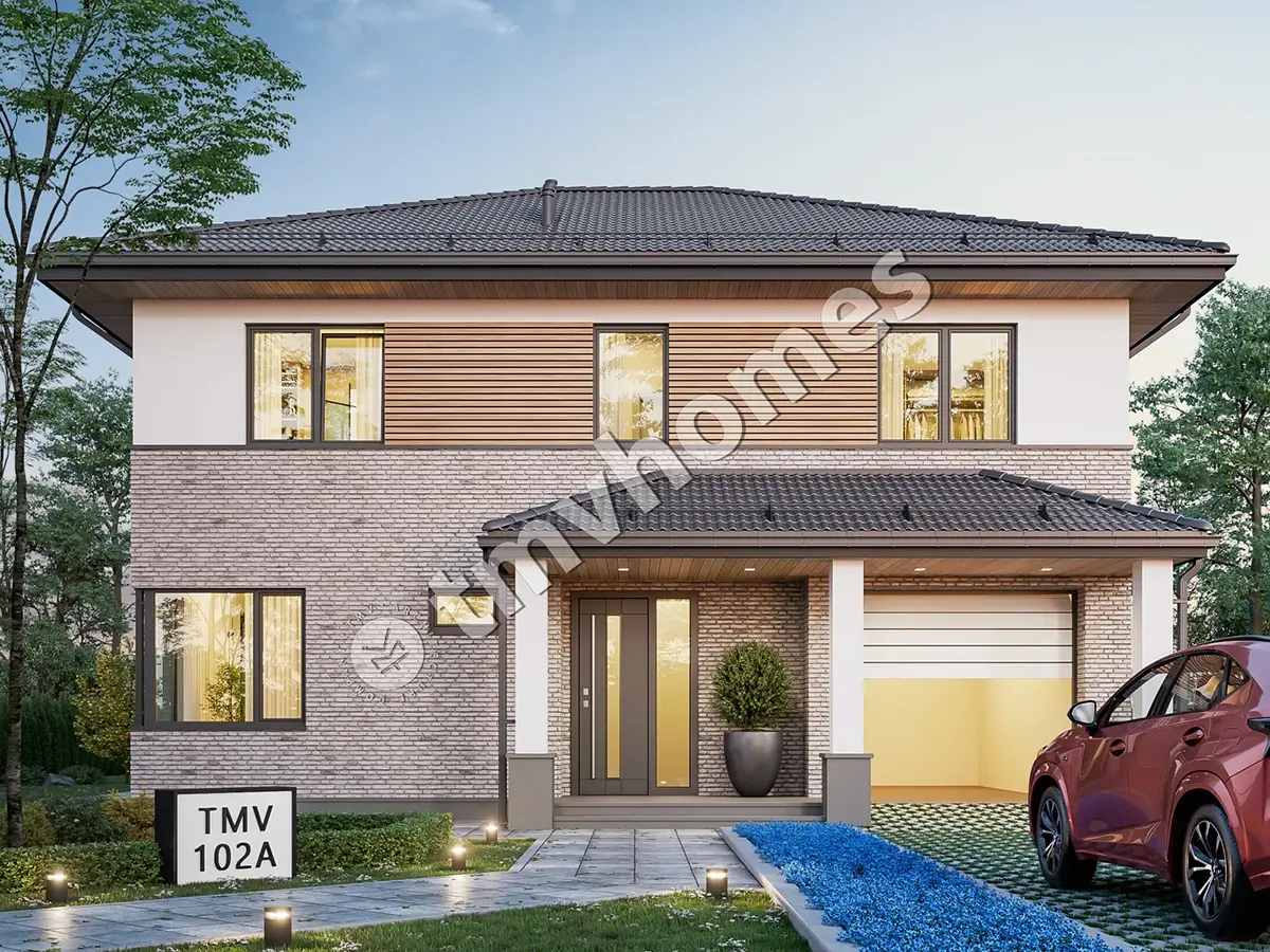 Projekt domu jednorodzinnego o pow. 229 m²: Piętrowy, 3 Sypialnie, Gabinet, 3 Łazienki, Otwarta kuchnia, Garaż