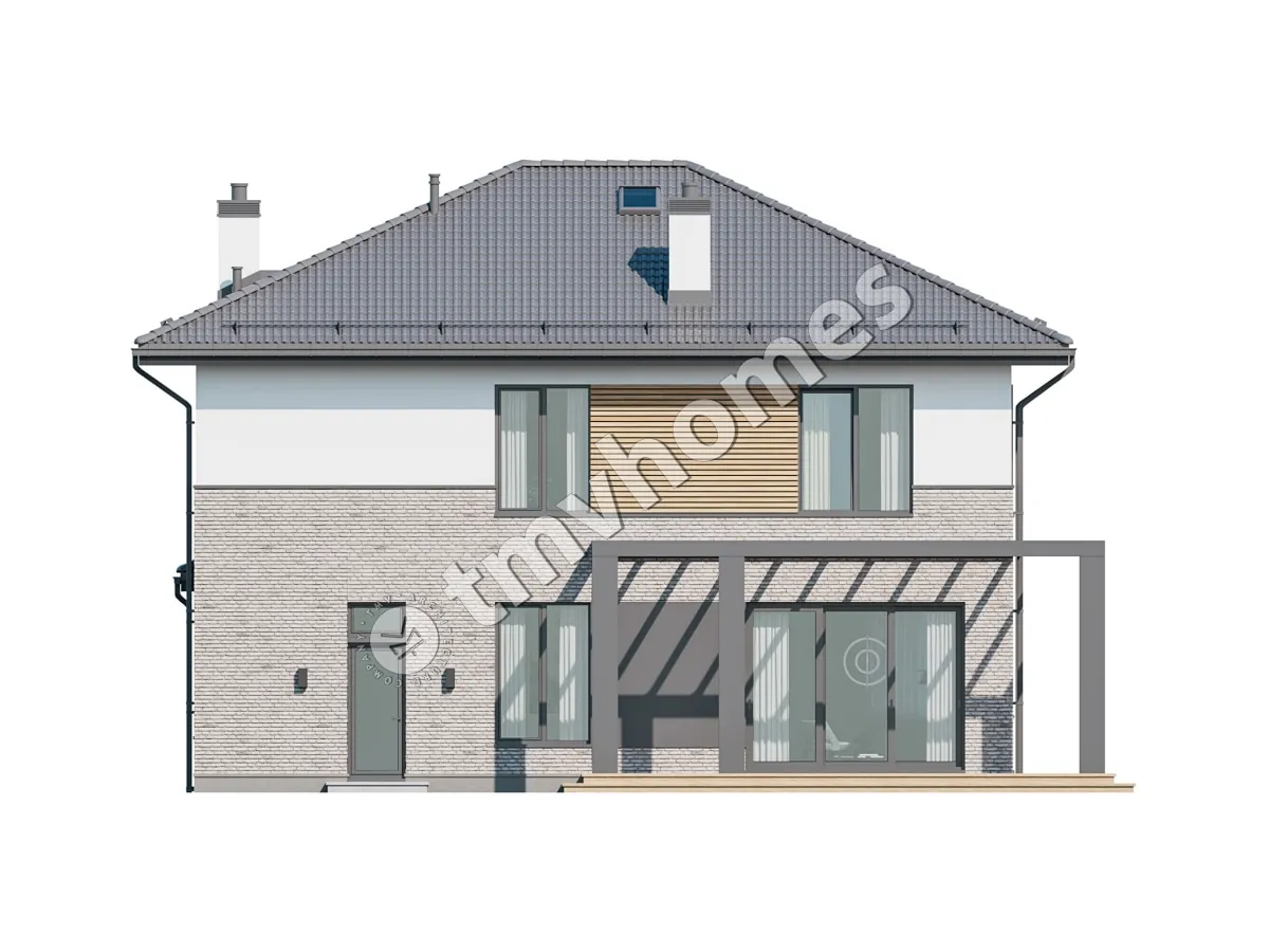 Projekt domu jednorodzinnego o pow. 229 m²: Piętrowy, 3 Sypialnie, Gabinet, 3 Łazienki, Otwarta kuchnia, Garaż