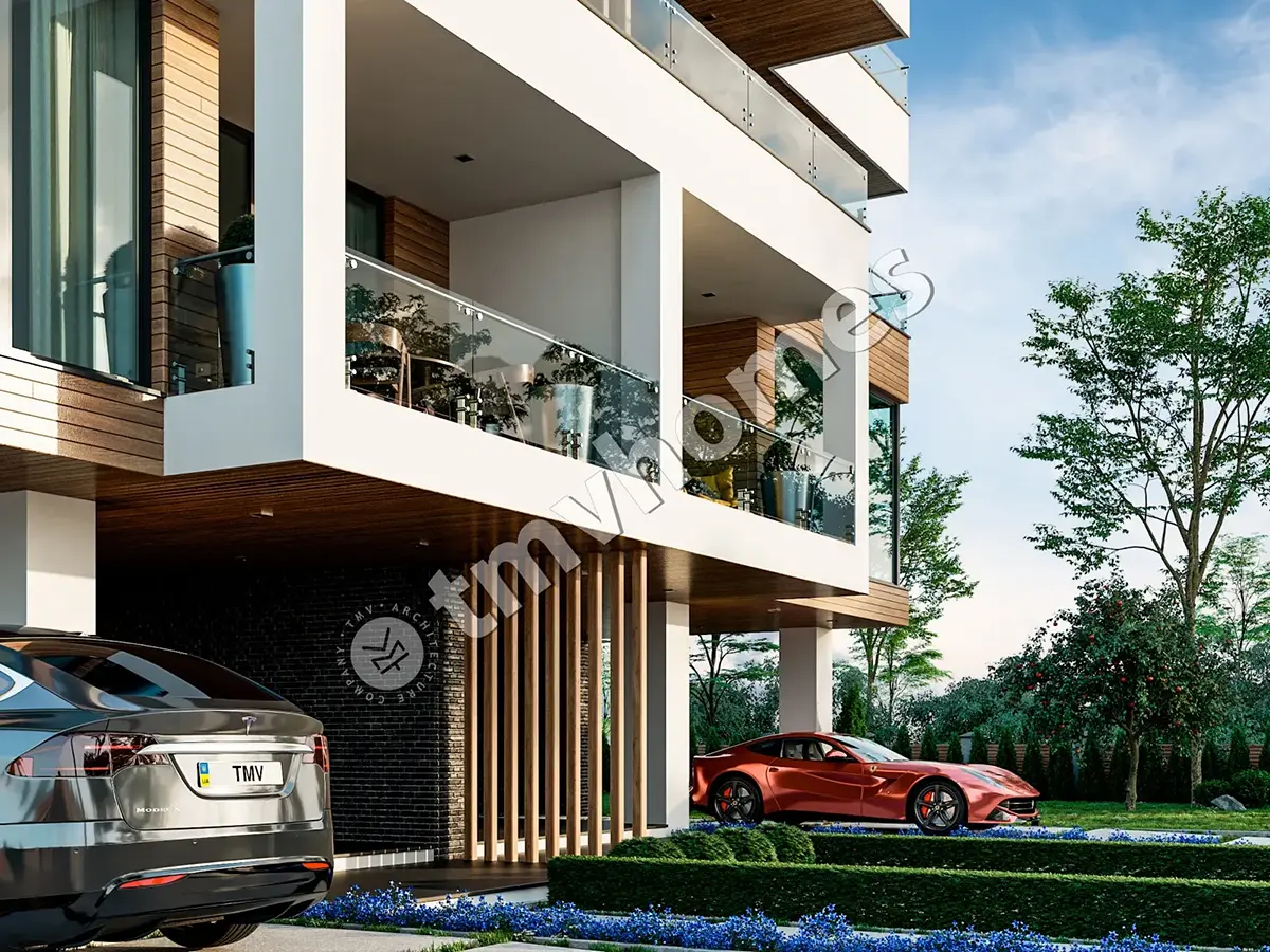 Projekt bliźniaka trzykondygnacyjnego o pow. 126 m² m2 z dużymi oknami i tarasem na dachu