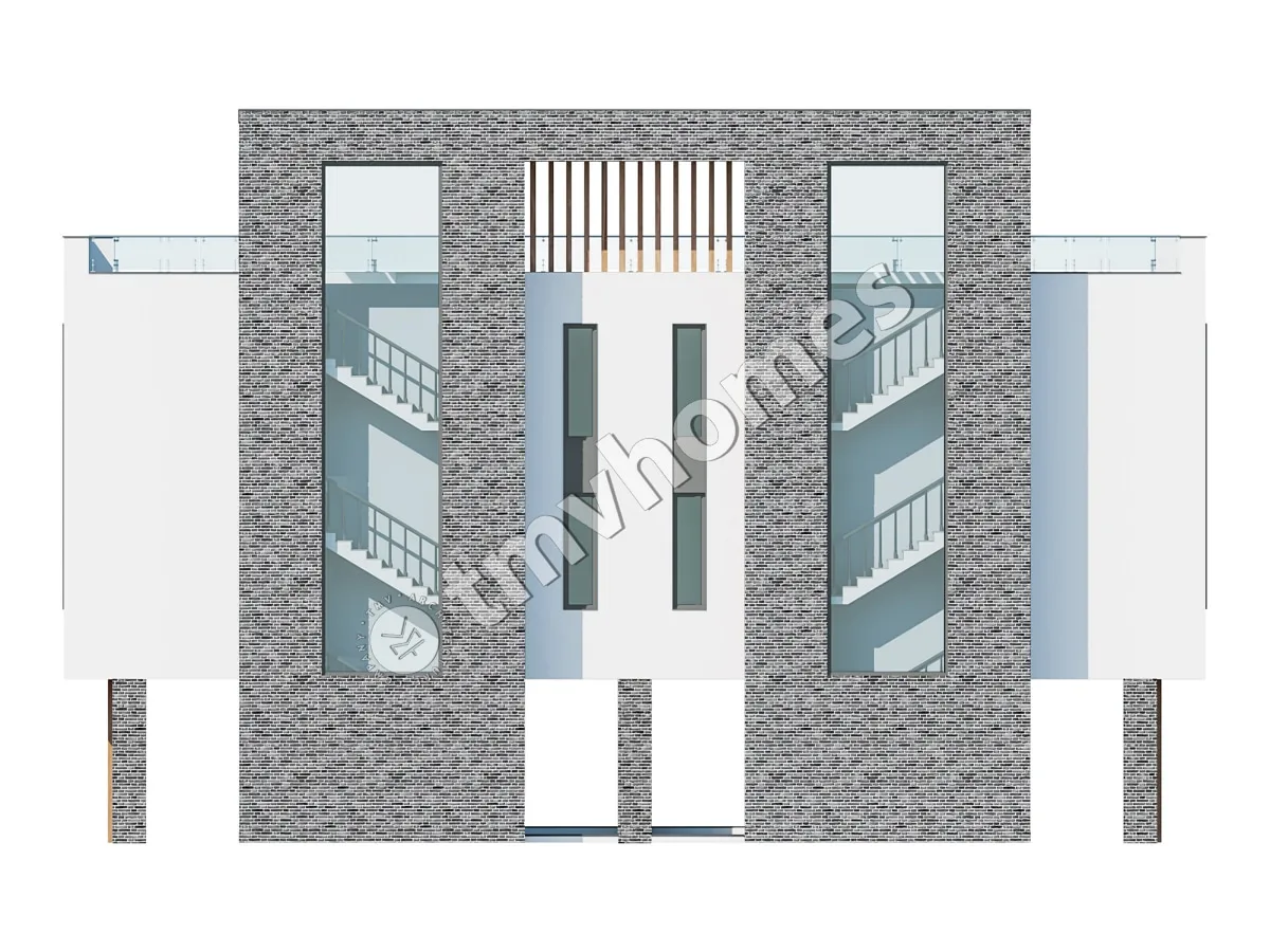 Projekt bliźniaka trzykondygnacyjnego o pow. 126 m² m2 z dużymi oknami i tarasem na dachu