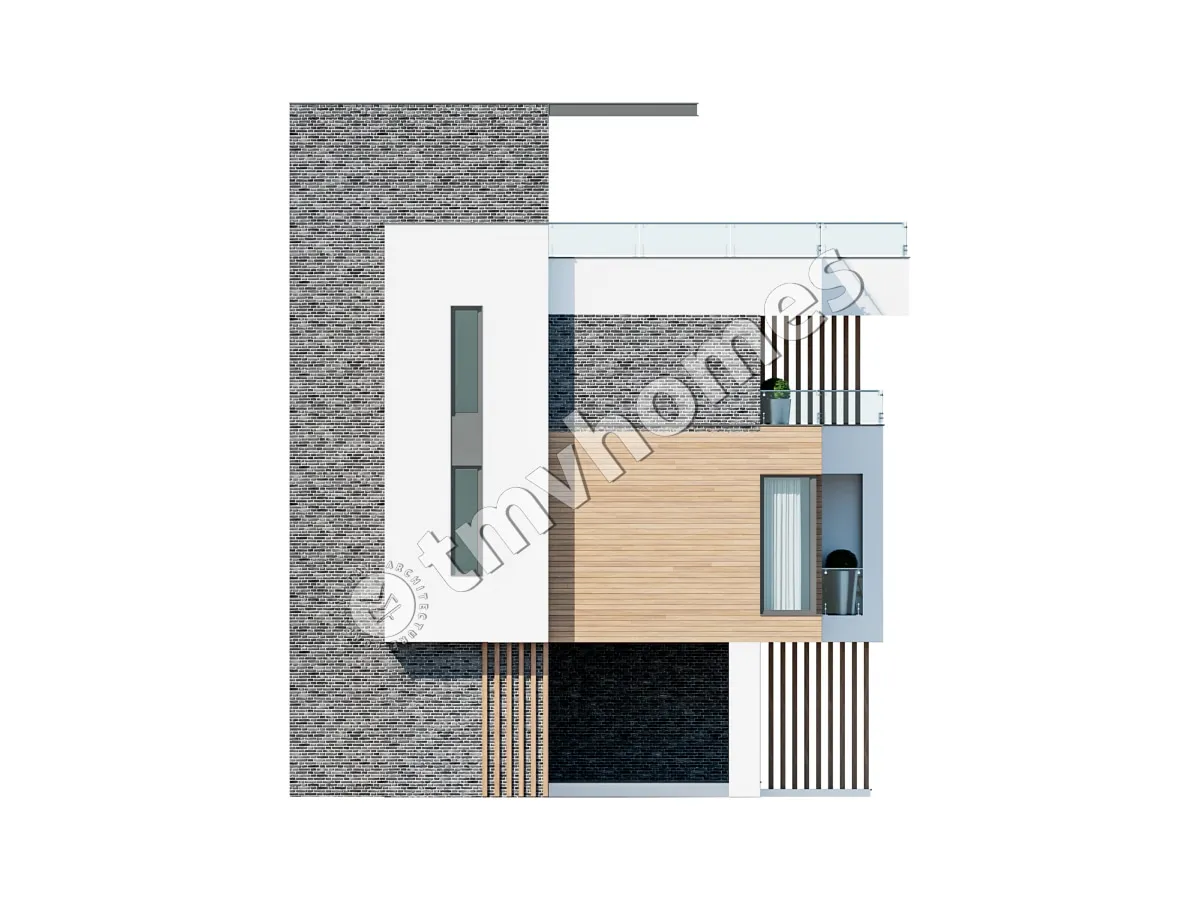 Projekt bliźniaka trzykondygnacyjnego o pow. 126 m² m2 z dużymi oknami i tarasem na dachu
