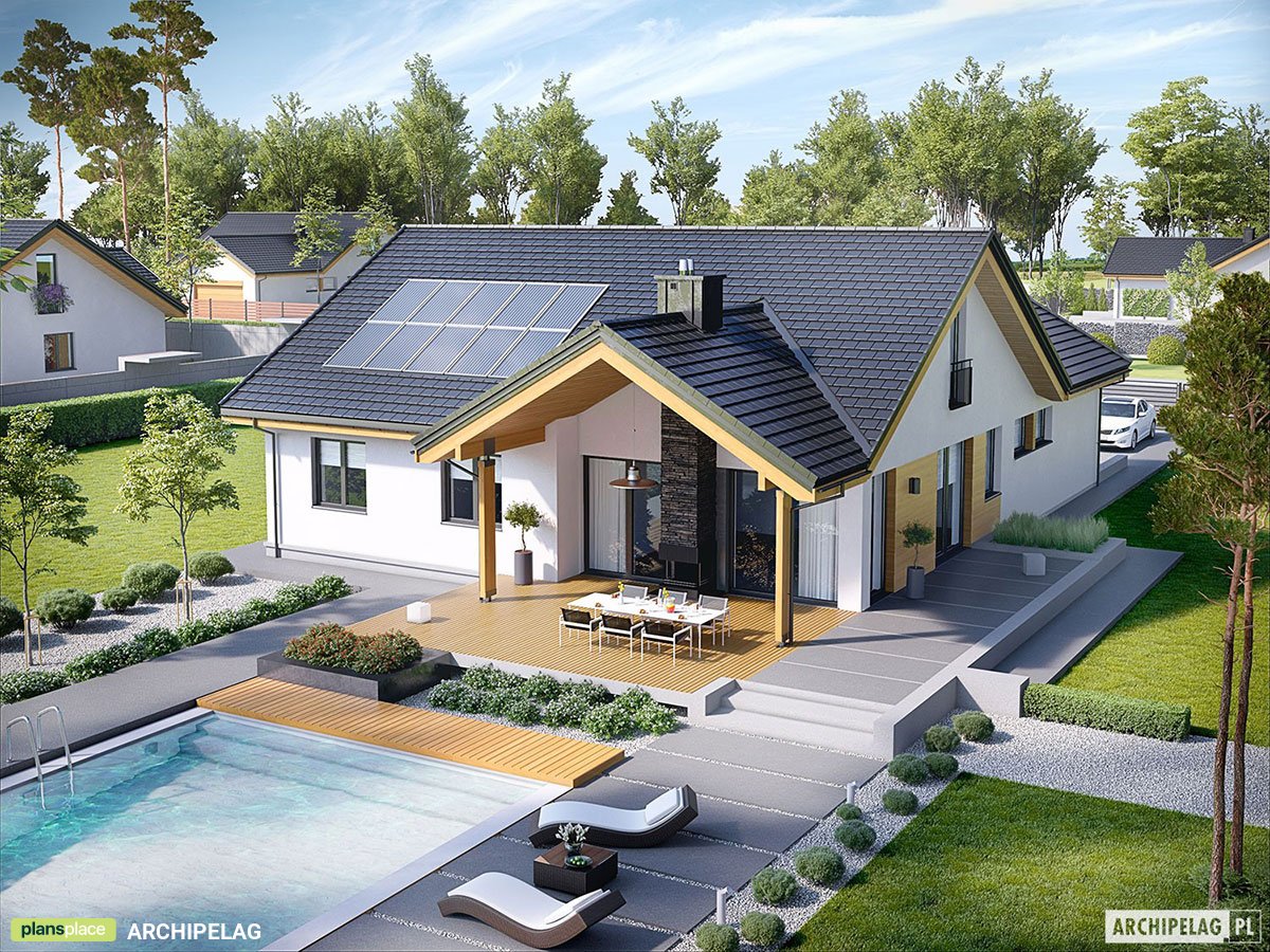 Projekt domu w kształcie litery L z poddaszem do adaptacji
