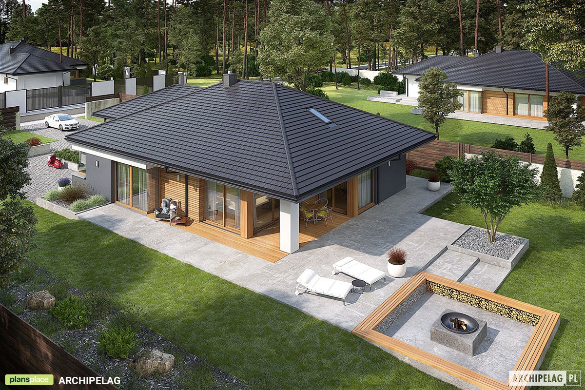 Projek domu z dużym salonem i garażem na dwa samochody