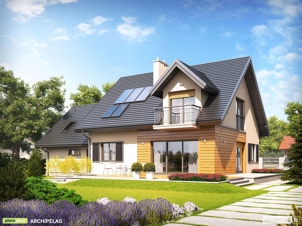 Projekt domu ze strychem nad garażem i gabinetem na parterze