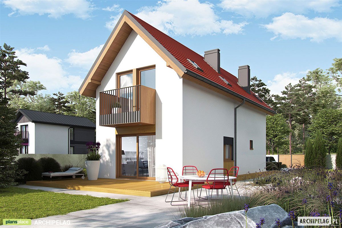 Projekt małego domu z poddaszem użytkowym z zamkniętą kuchnią