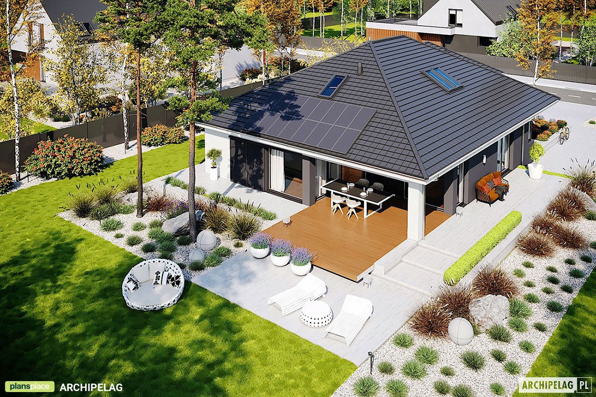 Projekt domu w kształcie litery T z poddaszem do adaptacji