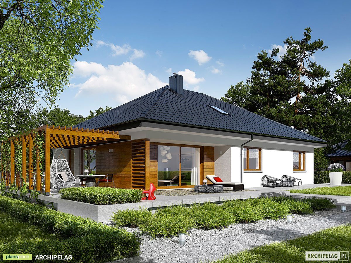 Projekt domu parterowego ze strychem do adaptacji i garażem
