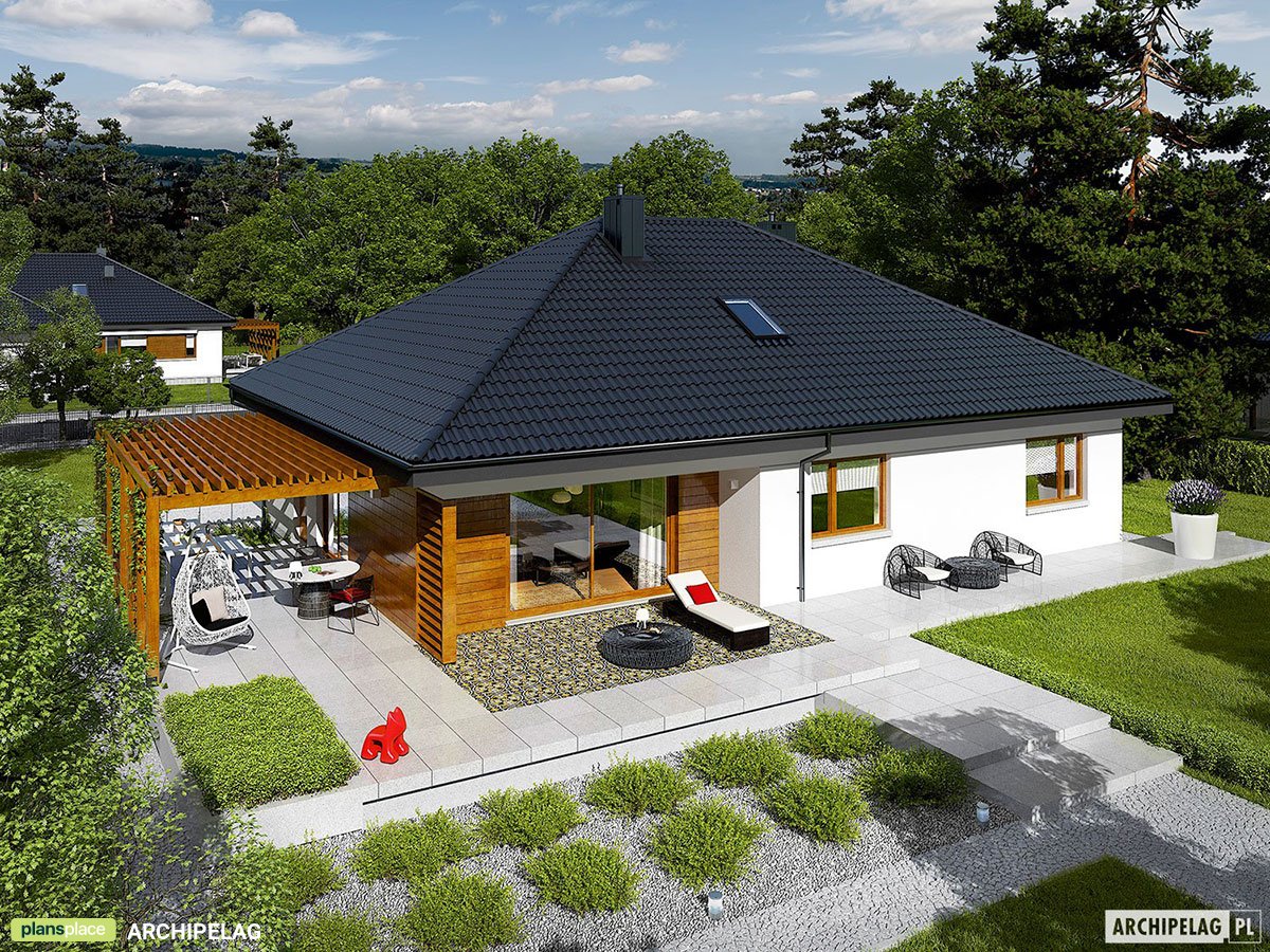 Projekt domu parterowego ze strychem do adaptacji i garażem