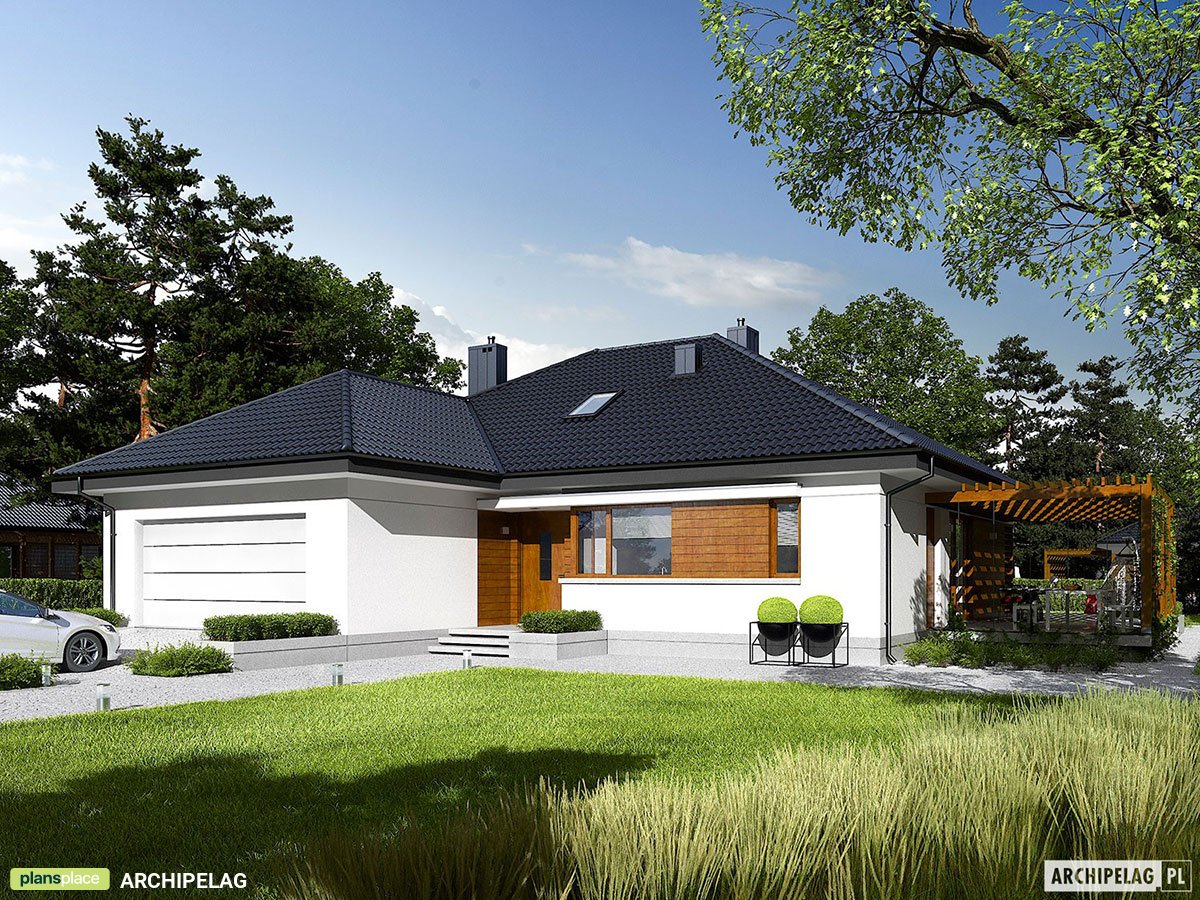 Projekt domu parterowego ze strychem do adaptacji i garażem
