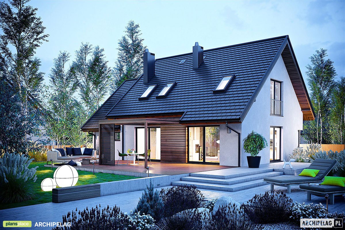 Projekt domu z kotłownią z tyłu i garażem 1-stanowiskowym