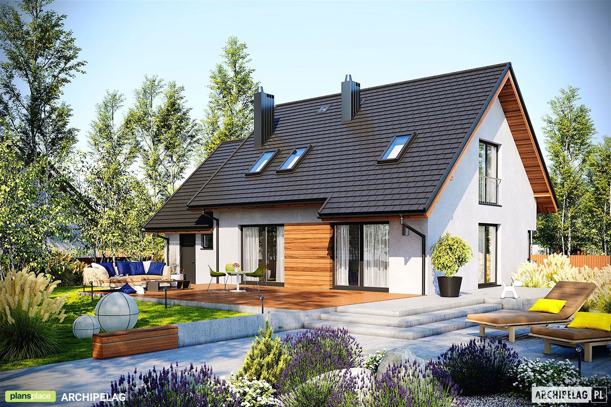 Projekt domu z kotłownią z tyłu i garażem 1-stanowiskowym