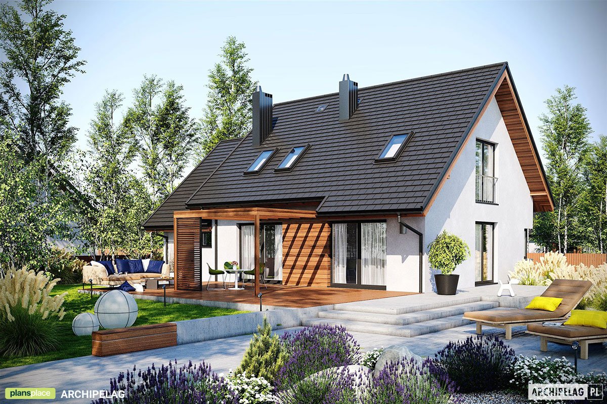 Projekt domu z kotłownią z tyłu i garażem 1-stanowiskowym