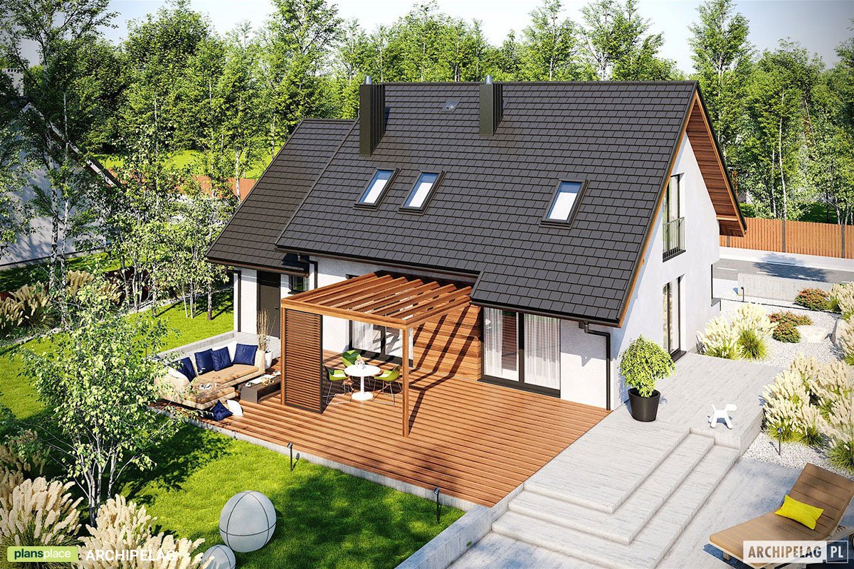 Projekt domu z kotłownią z tyłu i garażem 1-stanowiskowym