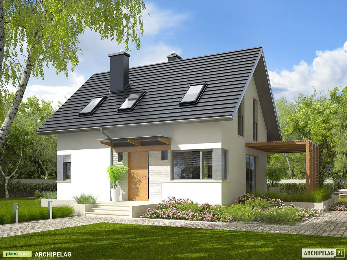 Projekt małego domu z poddaszem użytkowym i otwartą kuchnią