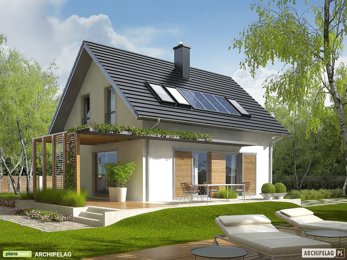 Projekt małego domu z poddaszem użytkowym i otwartą kuchnią