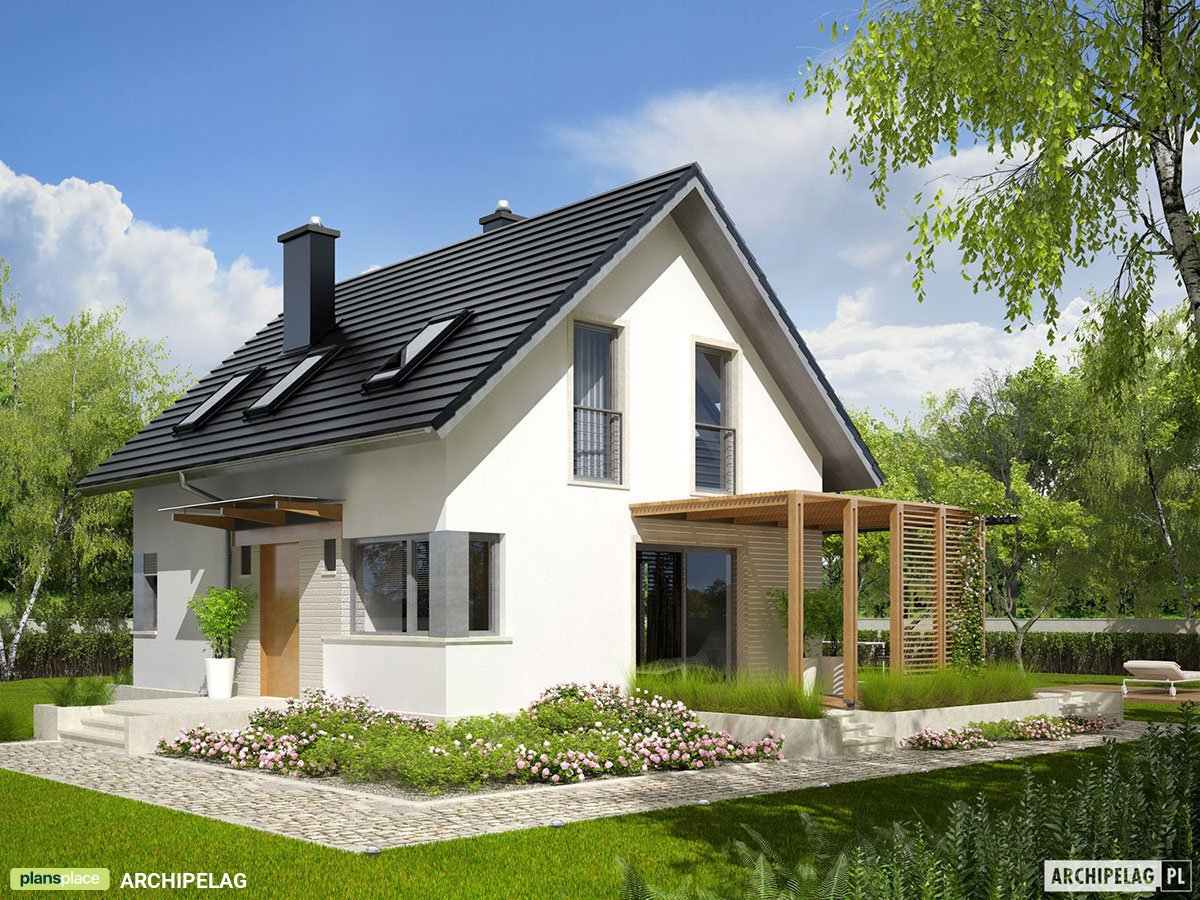 Projekt małego domu z poddaszem użytkowym i otwartą kuchnią