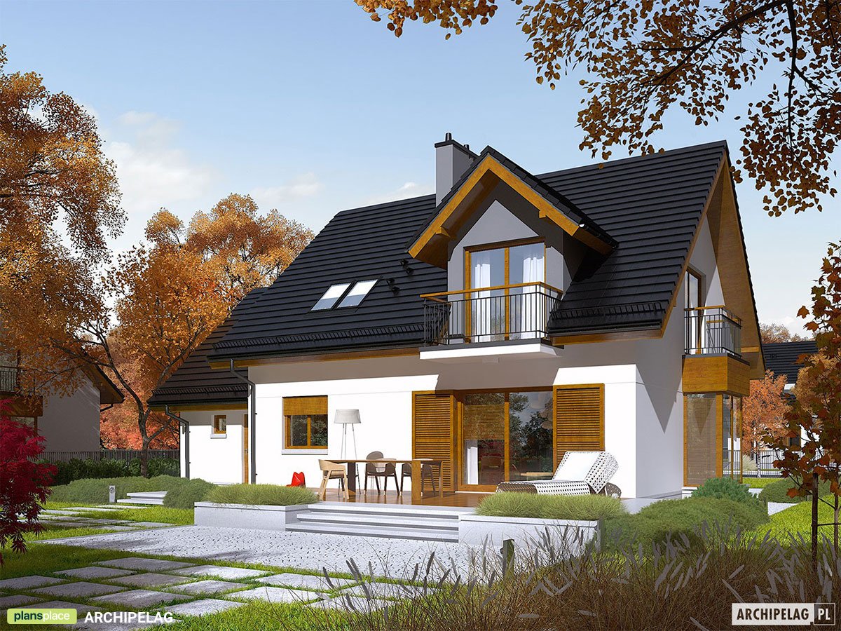 Projekt domu z wykuszem i 3 sypialniami na poddaszu