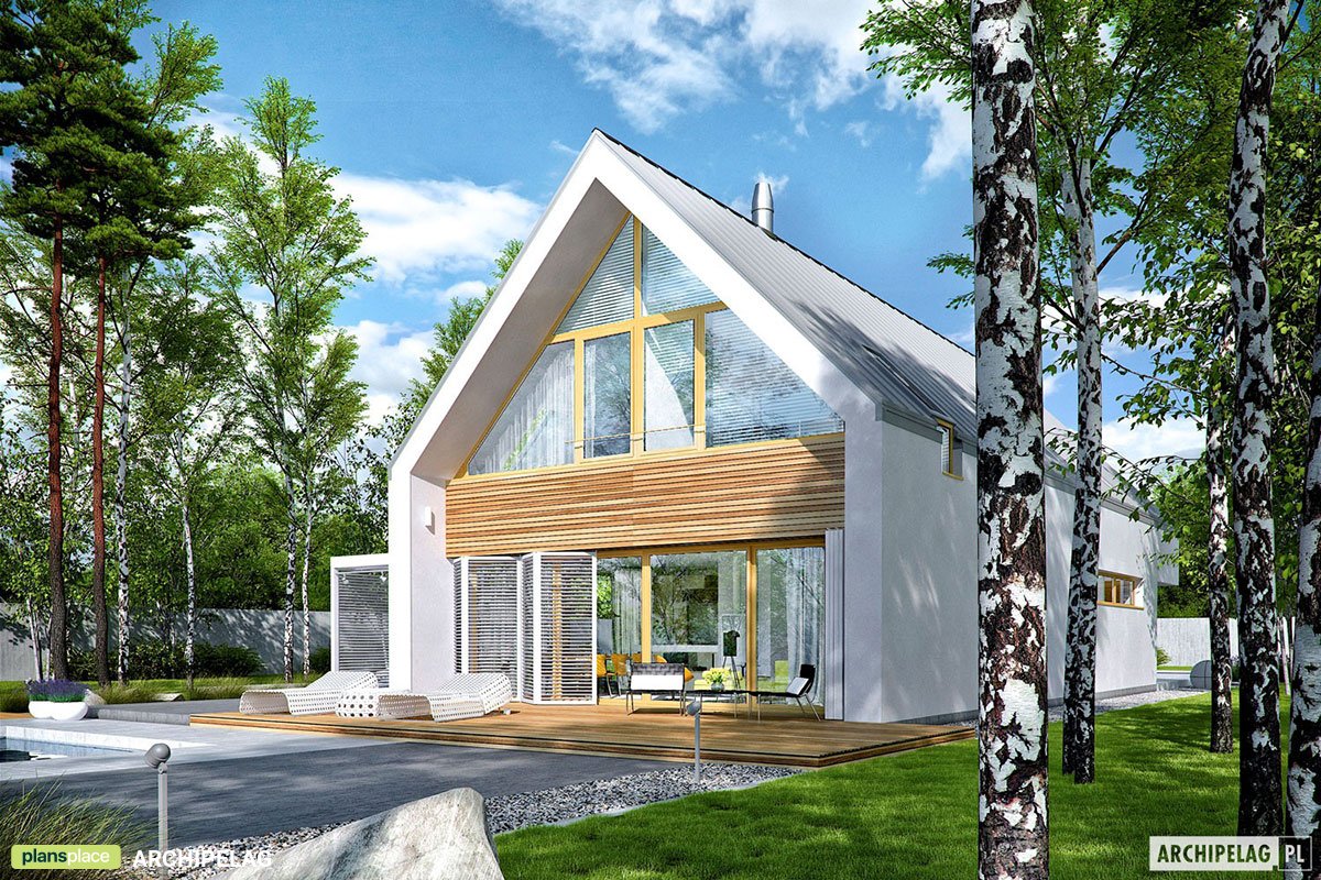 Projekt domu w stylu nowoczesnej stodoły z dużymi oknami