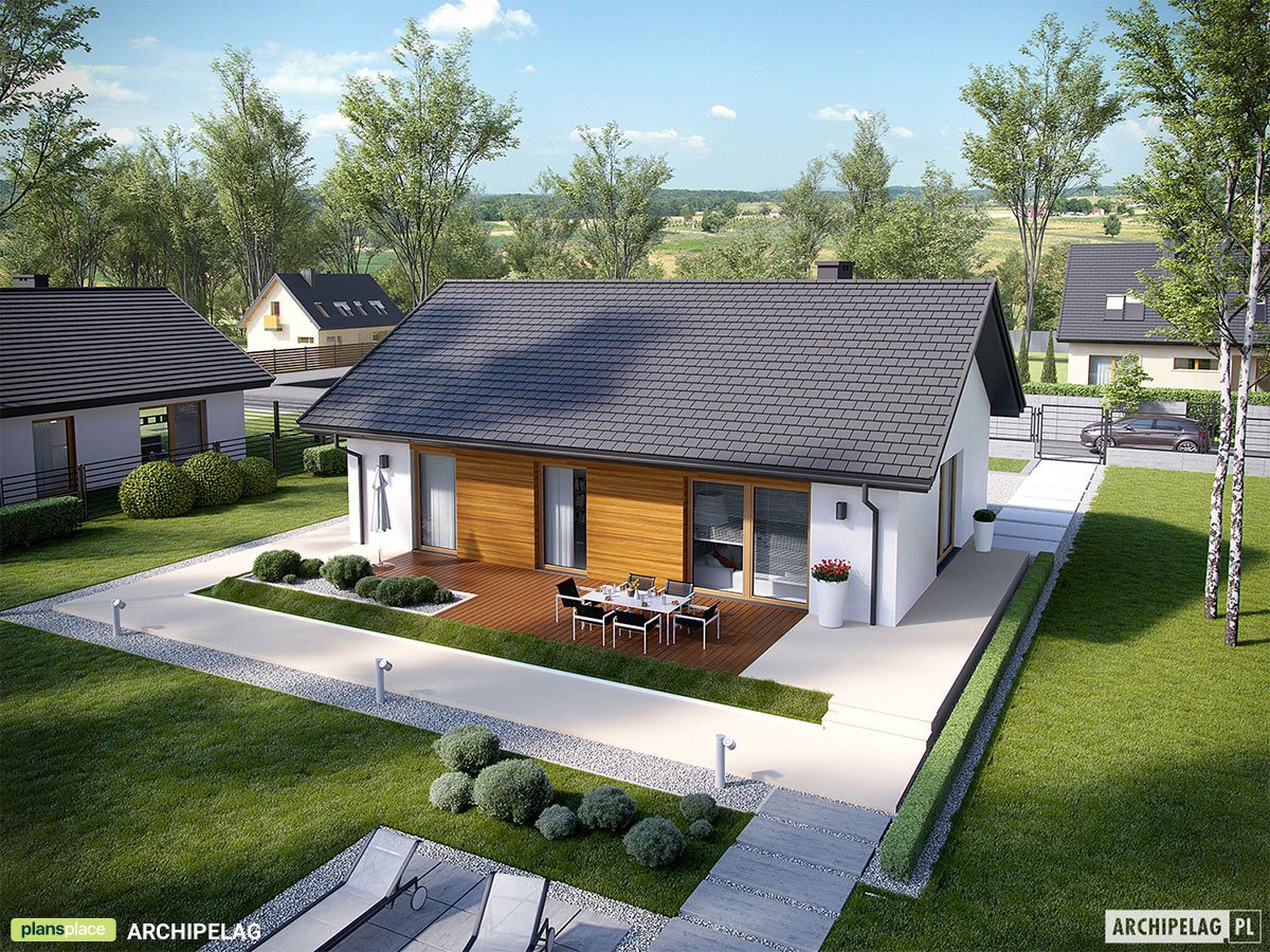 Projekt małego parterowego domu z dachem dwuspadowym